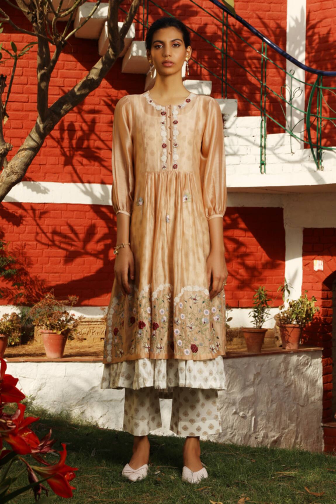 Prama By Pratima Pandey Silk Chanderi Flared Kurta Set