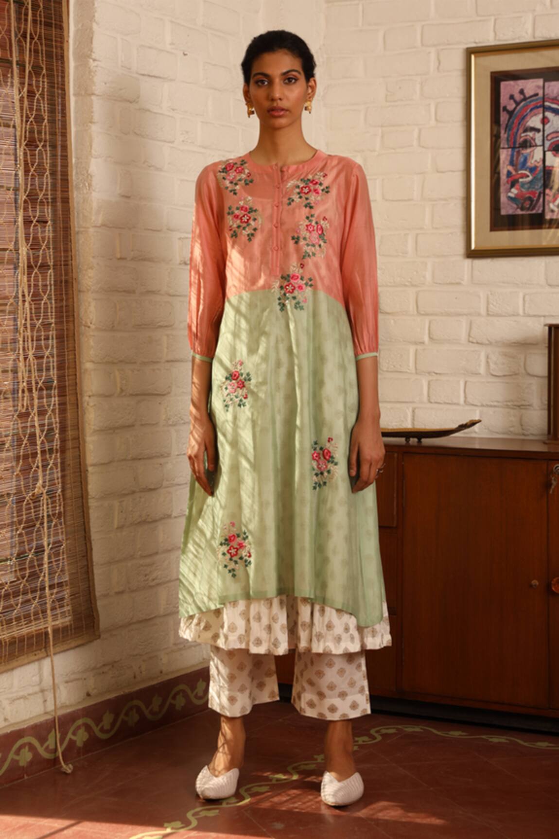 Prama By Pratima Pandey Silk Maheshwari Flared Kurta Set