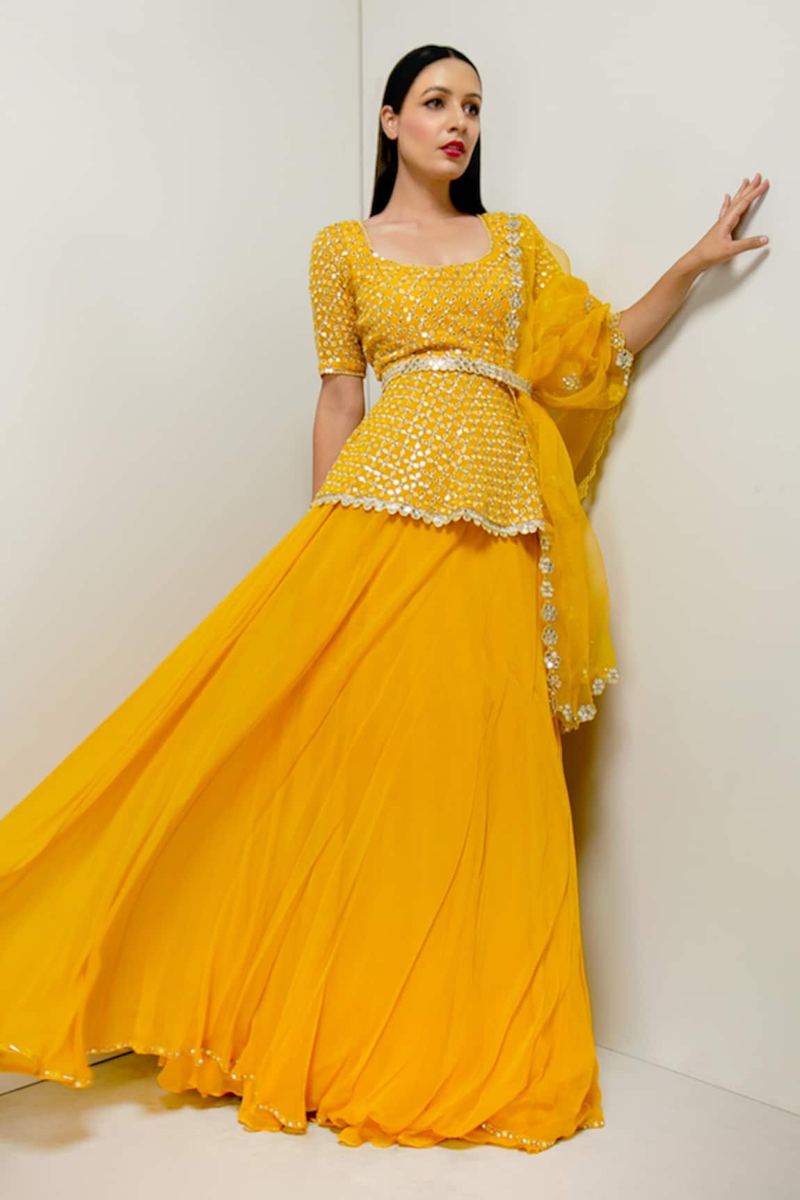 Prevasu Suryamukhi Peplum Kurta Lehenga Set 