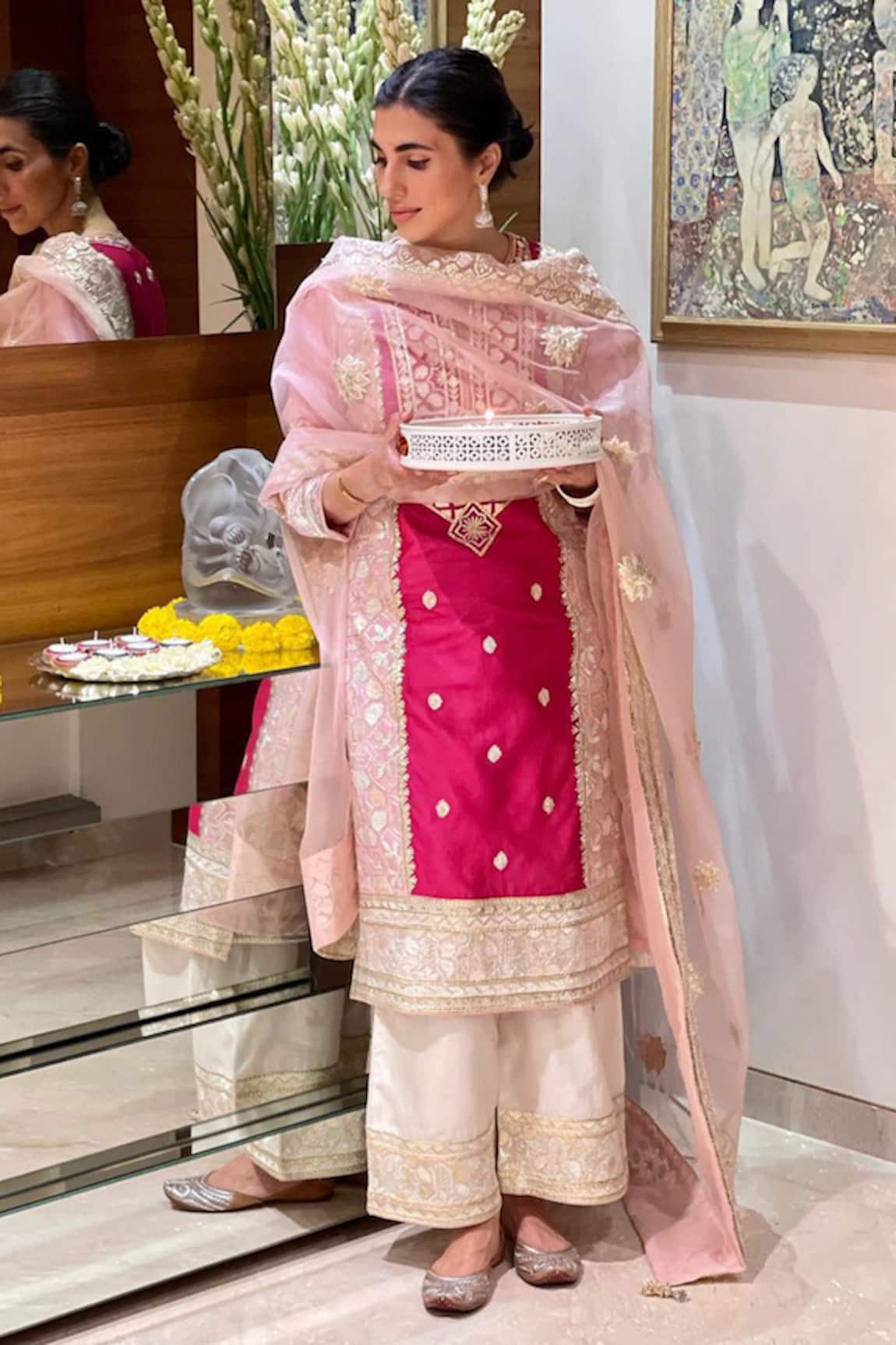 Sureena Chowdhri Silk Chanderi Kurta Palazzo Set