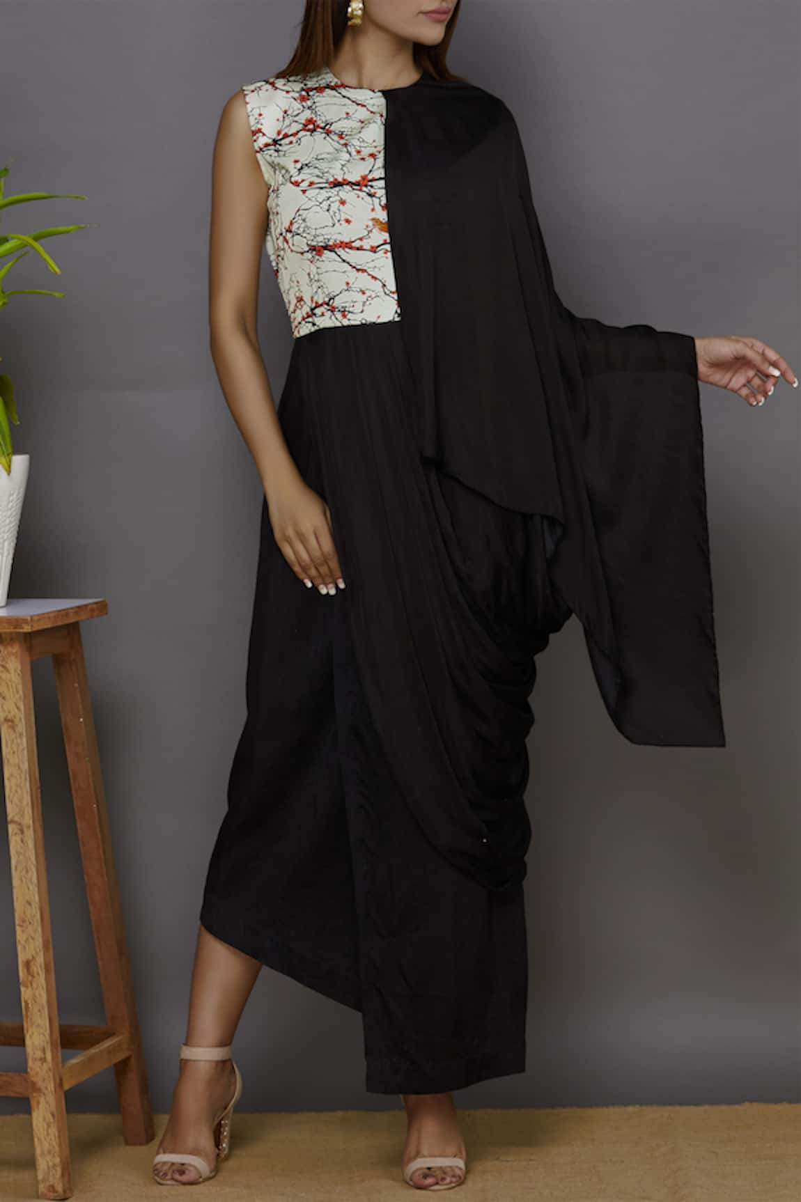 Ariyana Couture Printed Draped Dress