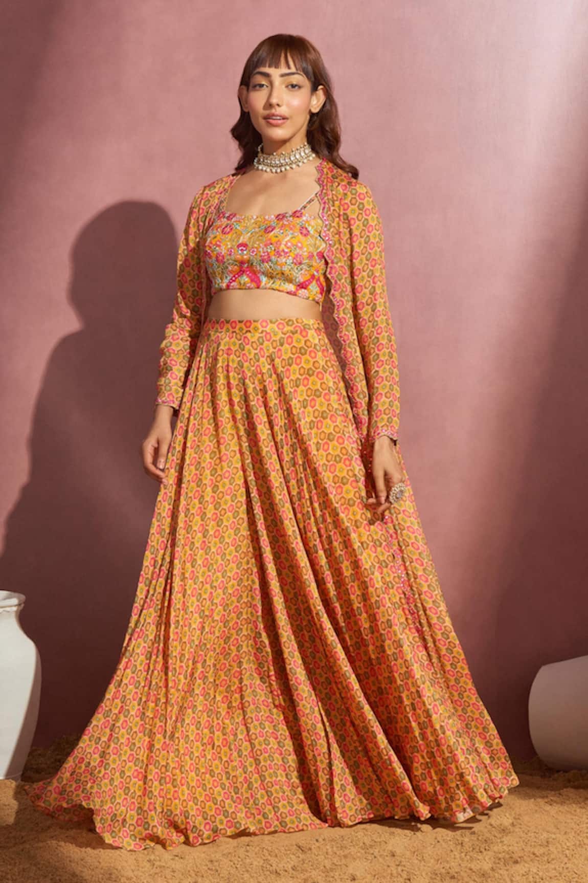 Aneesh Agarwaal Printed Jacket & Sharara Set 