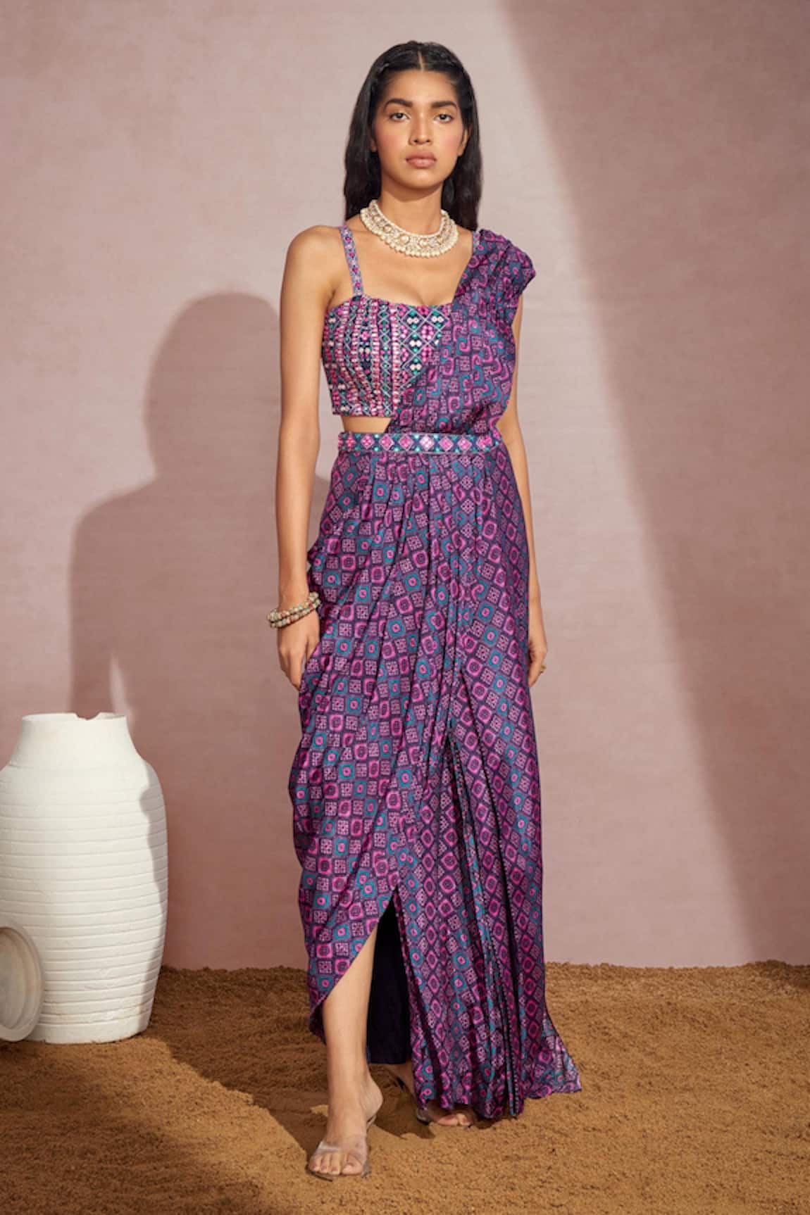 Aneesh Agarwaal Printed Pre-Draped Saree With Blouse
