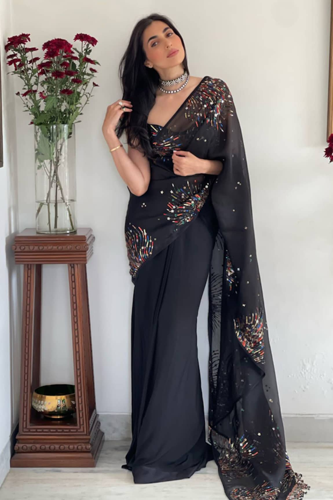 Anjali Kanwar Embroidered Pre-Draped Saree With Blouse