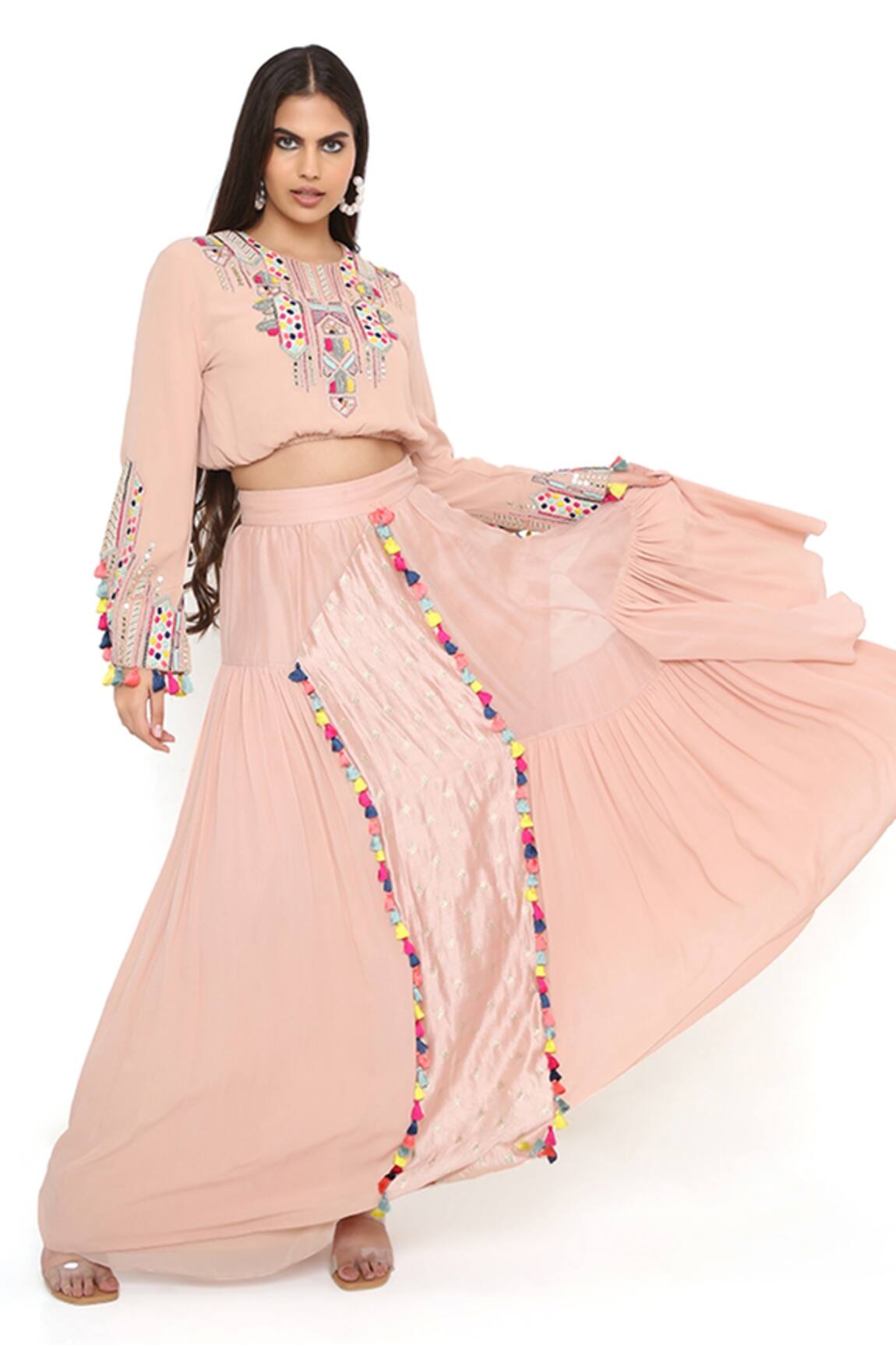 Payal Singhal Embroidered Top & Asymmetric Skirt Set