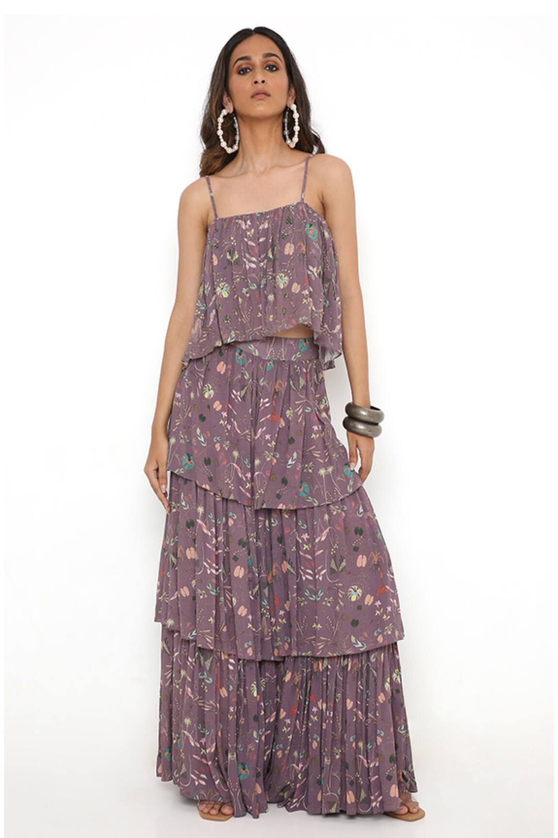 Payal Singhal Forest Print Top & Layered Sharara Set