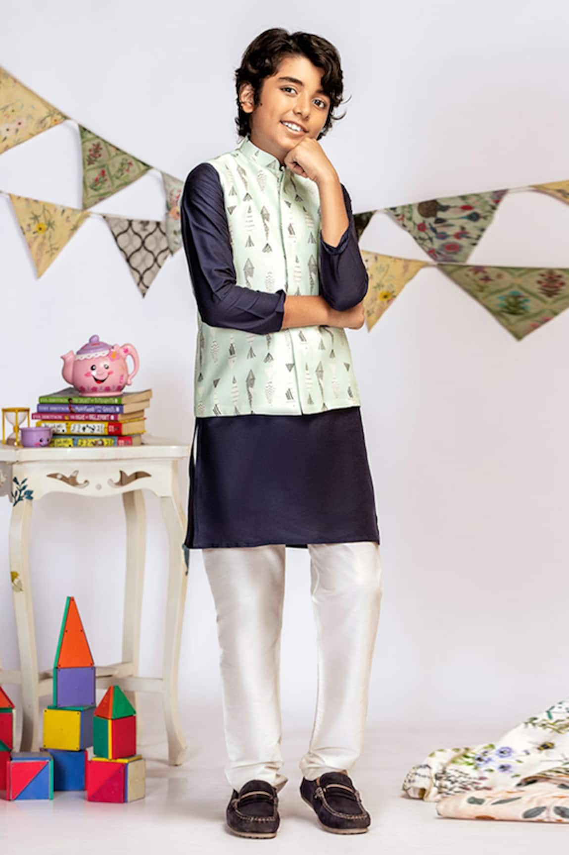 PS Kids By Payal Singhal Abstract Print Bundi & Kurta Set 
