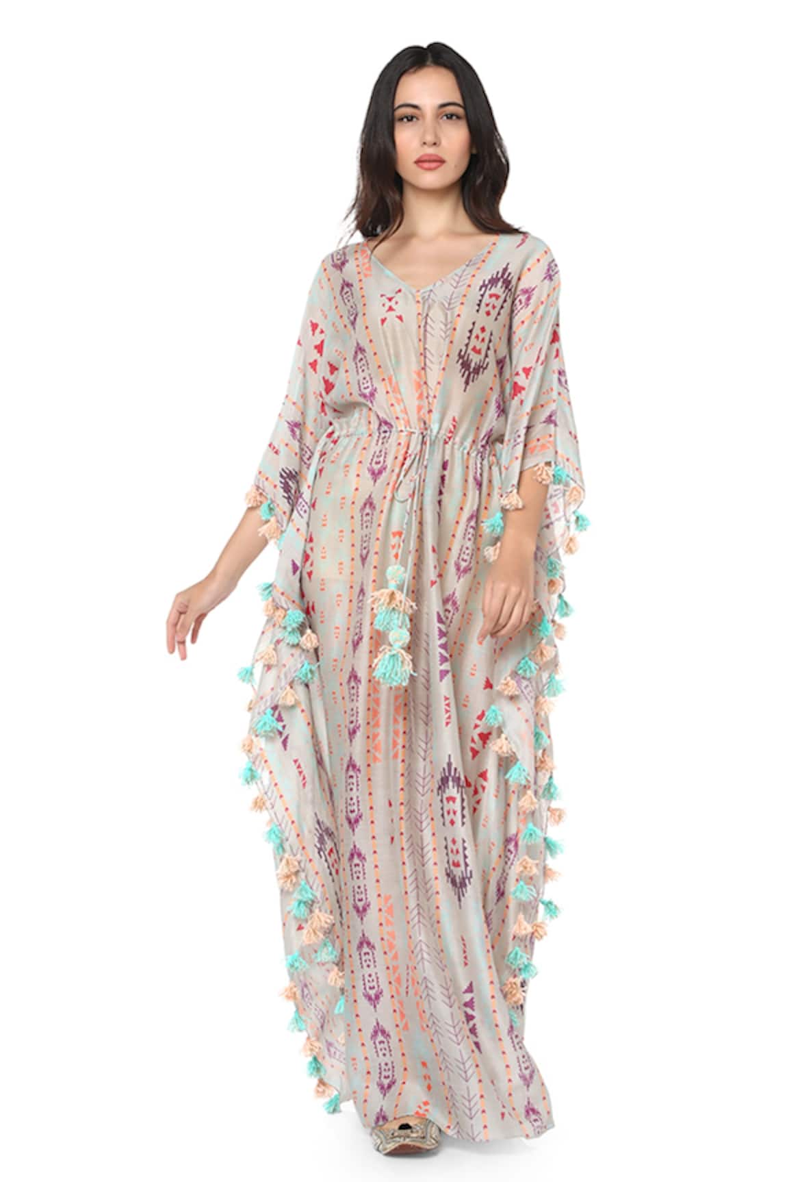 PS Pret By Payal Singhal Ikat Stripe Print Silkmul Kaftan