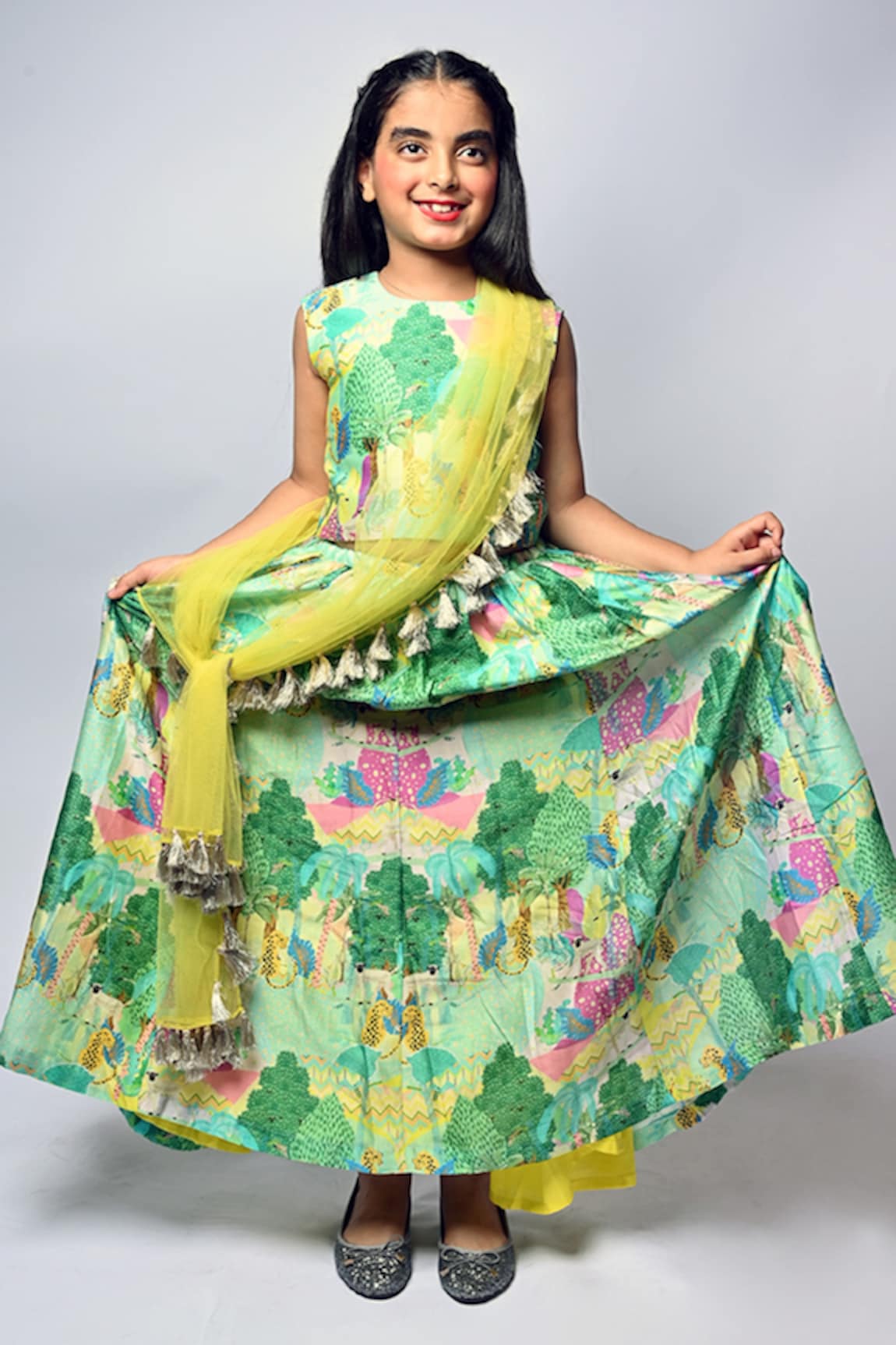 PS Kids by Payal Singhal Kuno Print Lehenga Set