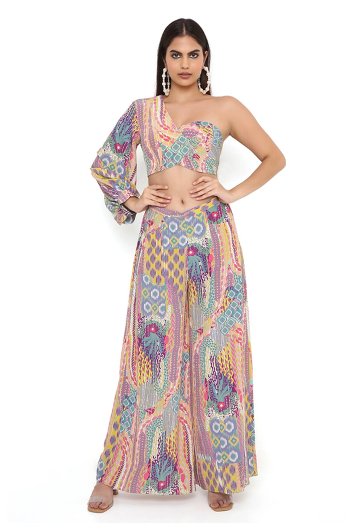 PS Pret By Payal Singhal African Print One Shoulder Top & Palazzo Set 