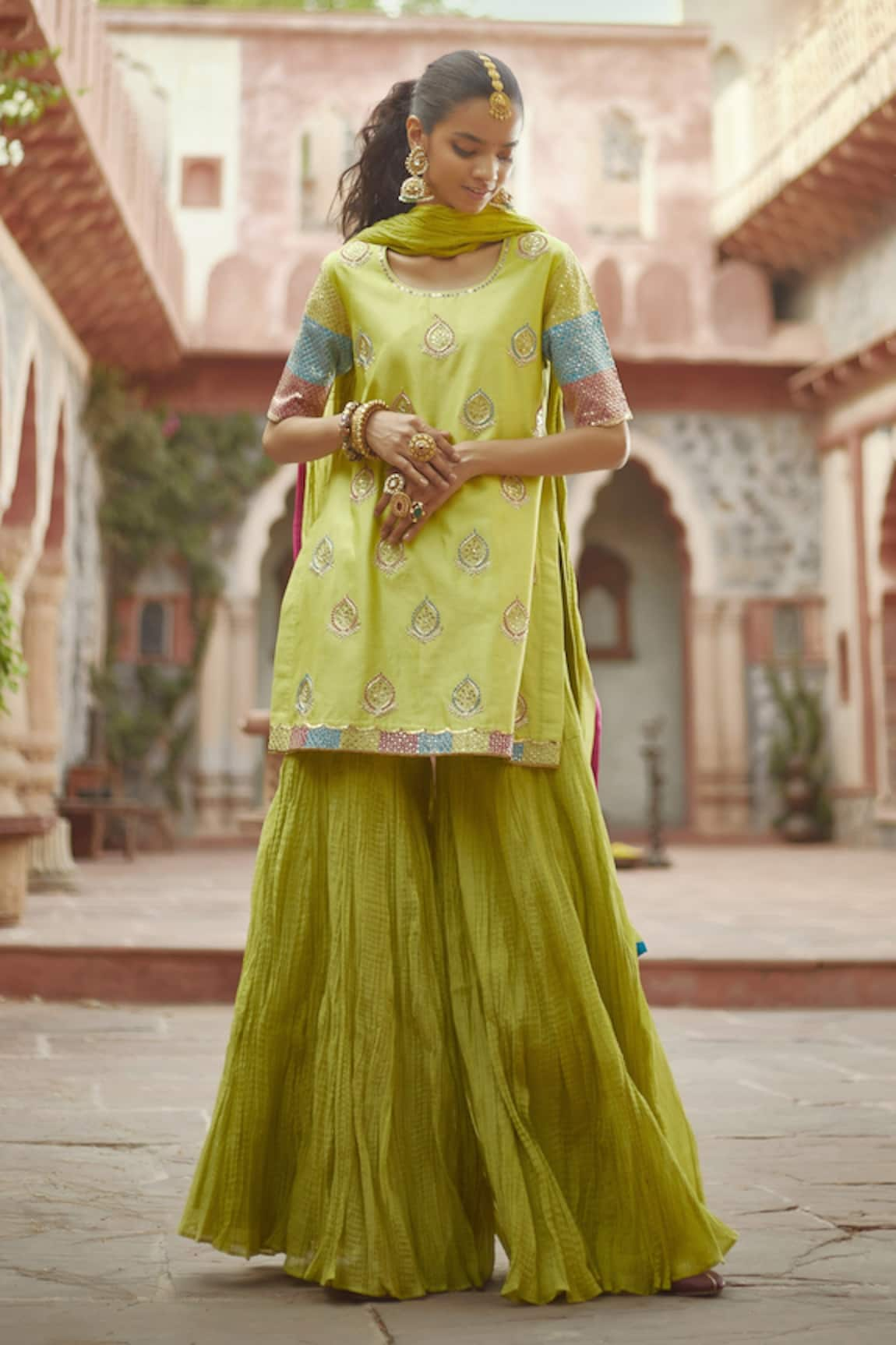 Pratibha Sultania Embroidered Kurta Sharara Set