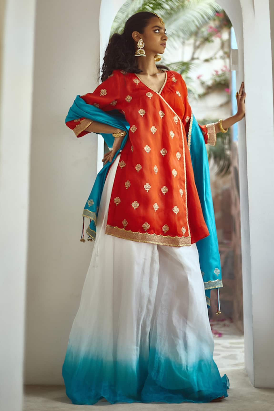 Pratibha Sultania Floral Embroidered Angrakha Palazzo Set