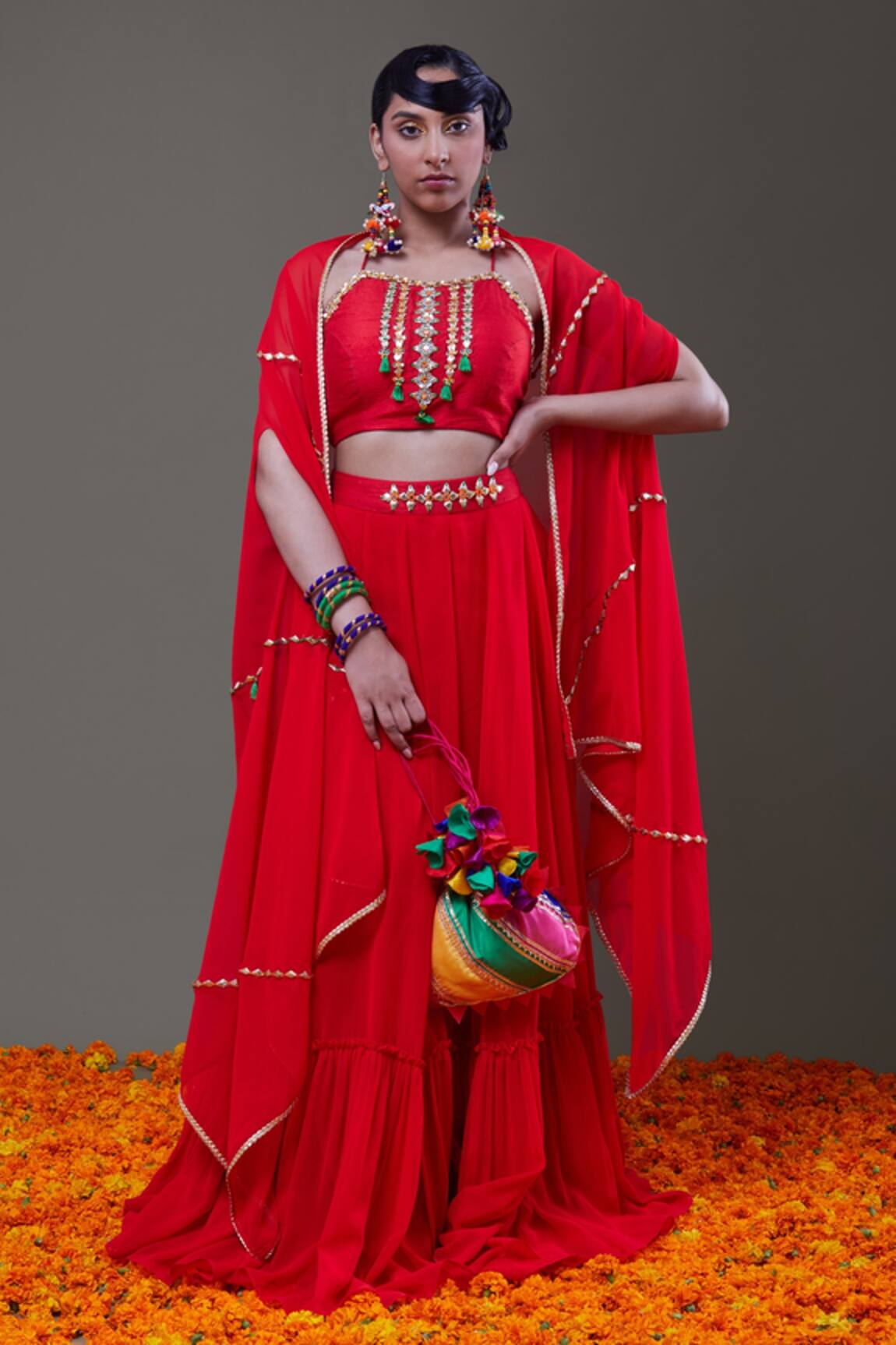 Preeti S Kapoor Gota Embroidered Cape & Gharara Set