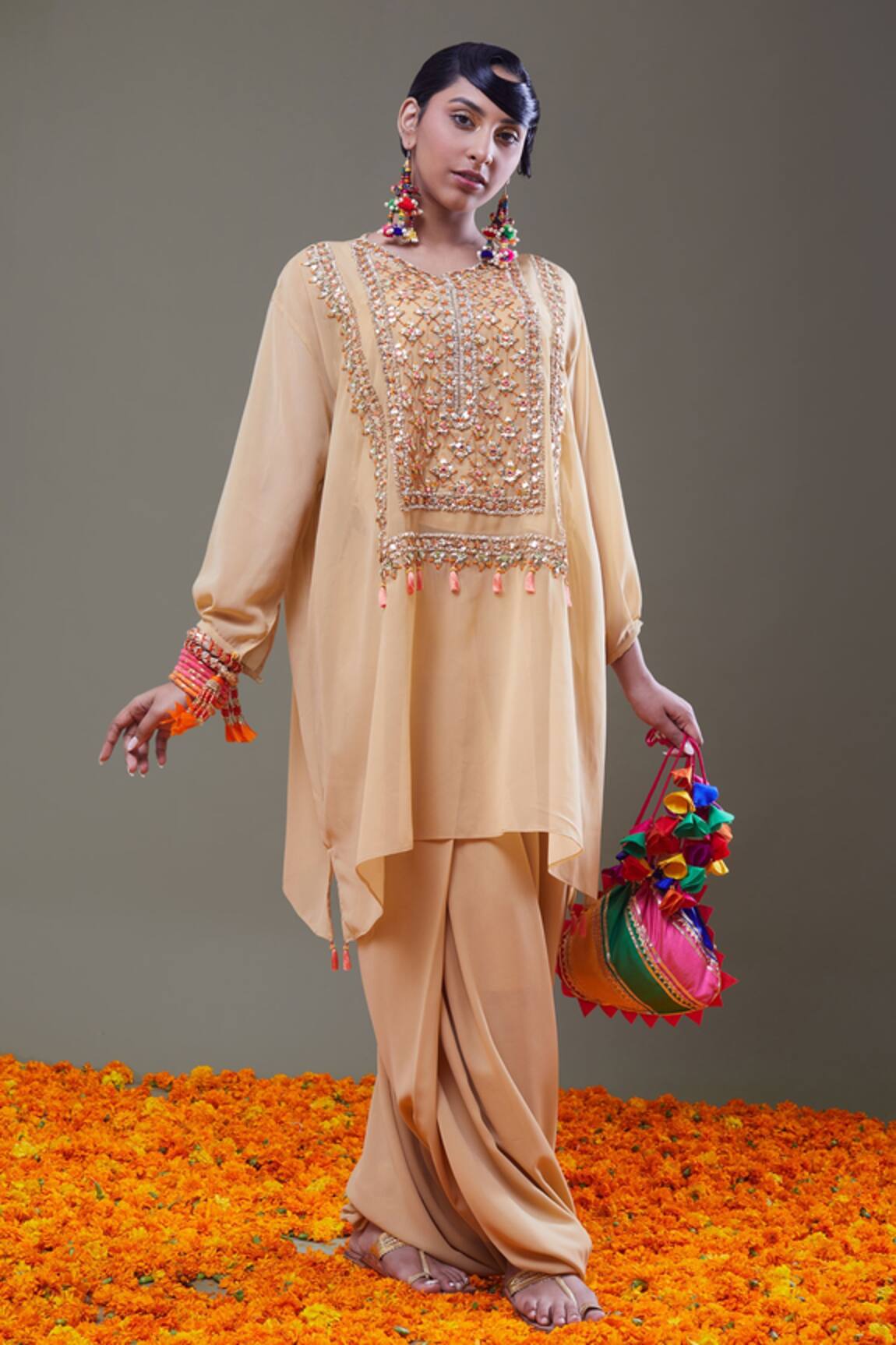 Preeti S Kapoor Gota Embroidered Kurta & Dhoti Pant Set