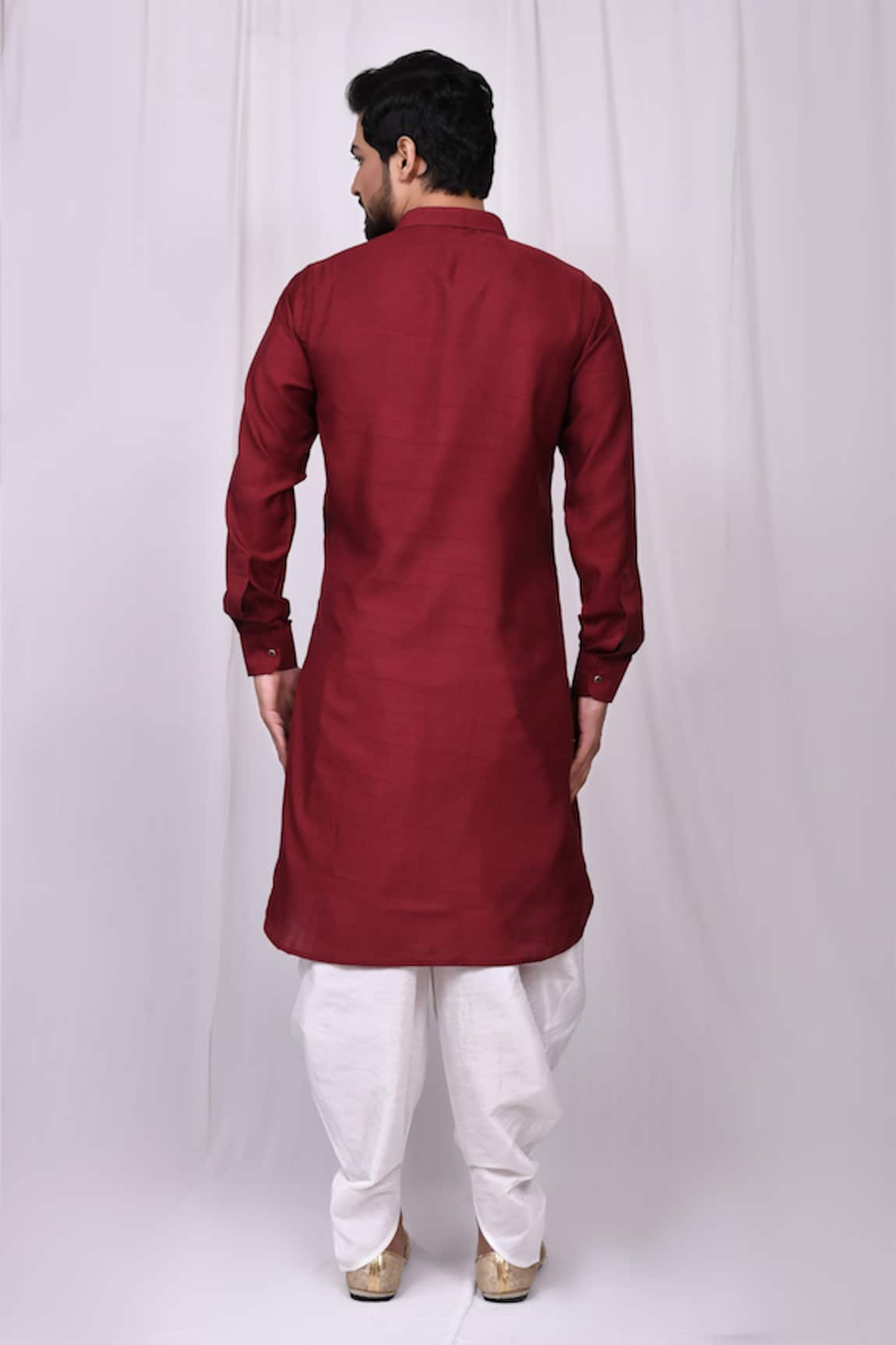 Buy Maroon Art Silk Plain Pathani Kurta And Dhoti Pant Set For Men