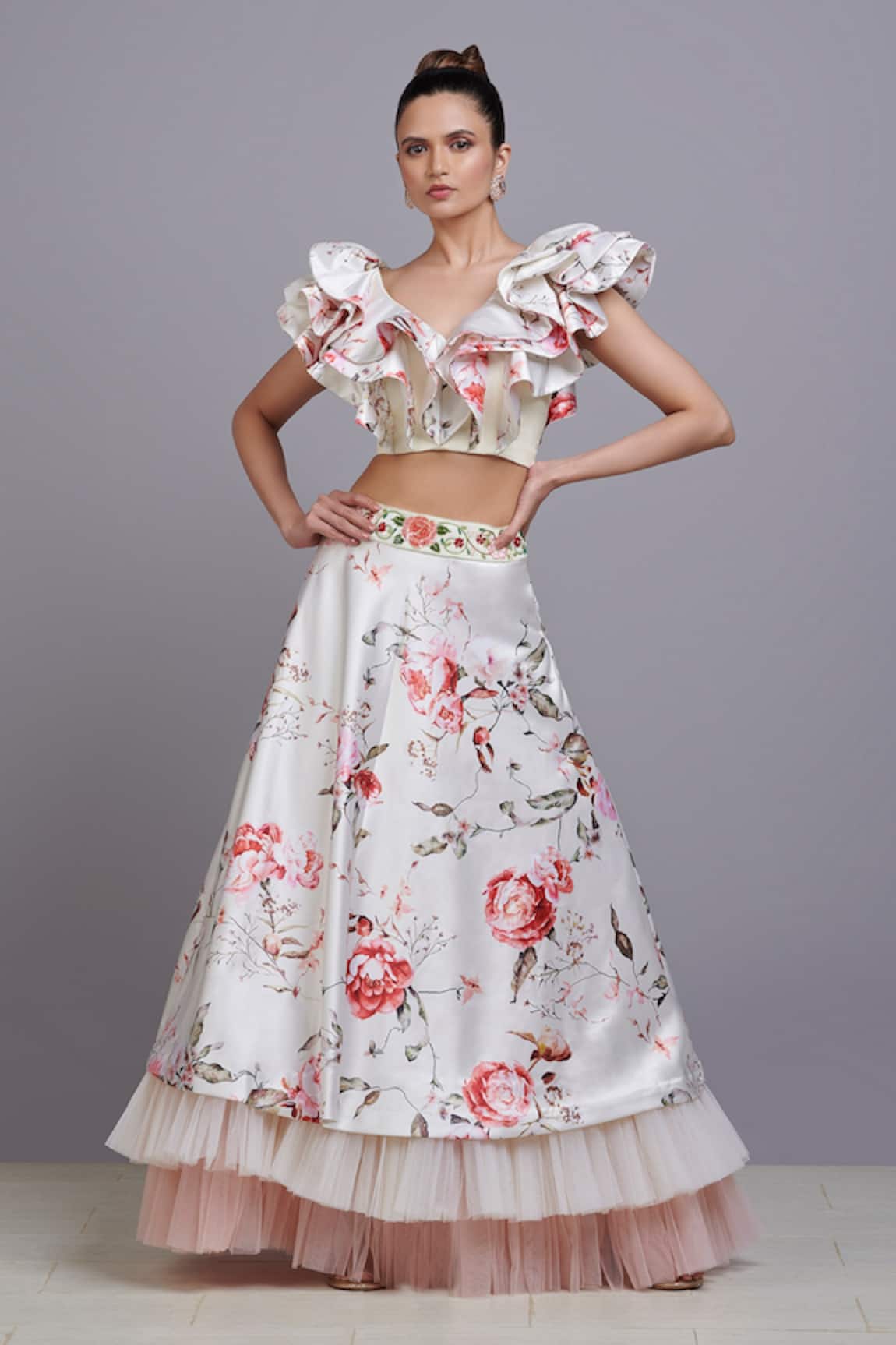 Parul | Vivek Floral Print Crop Top & Skirt Set