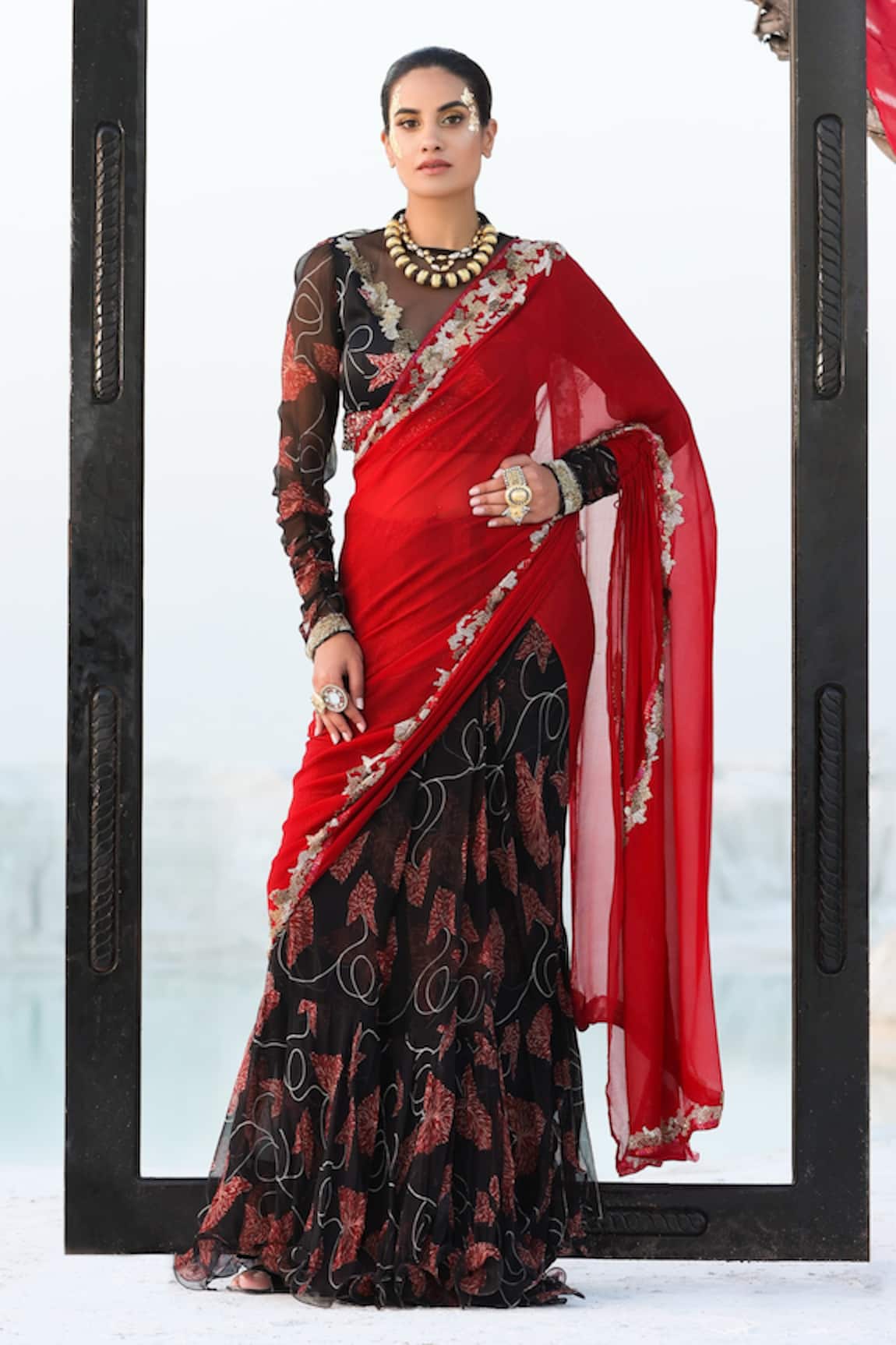 Pallavi Jaipur Printed Pre-Draped Saree Set 