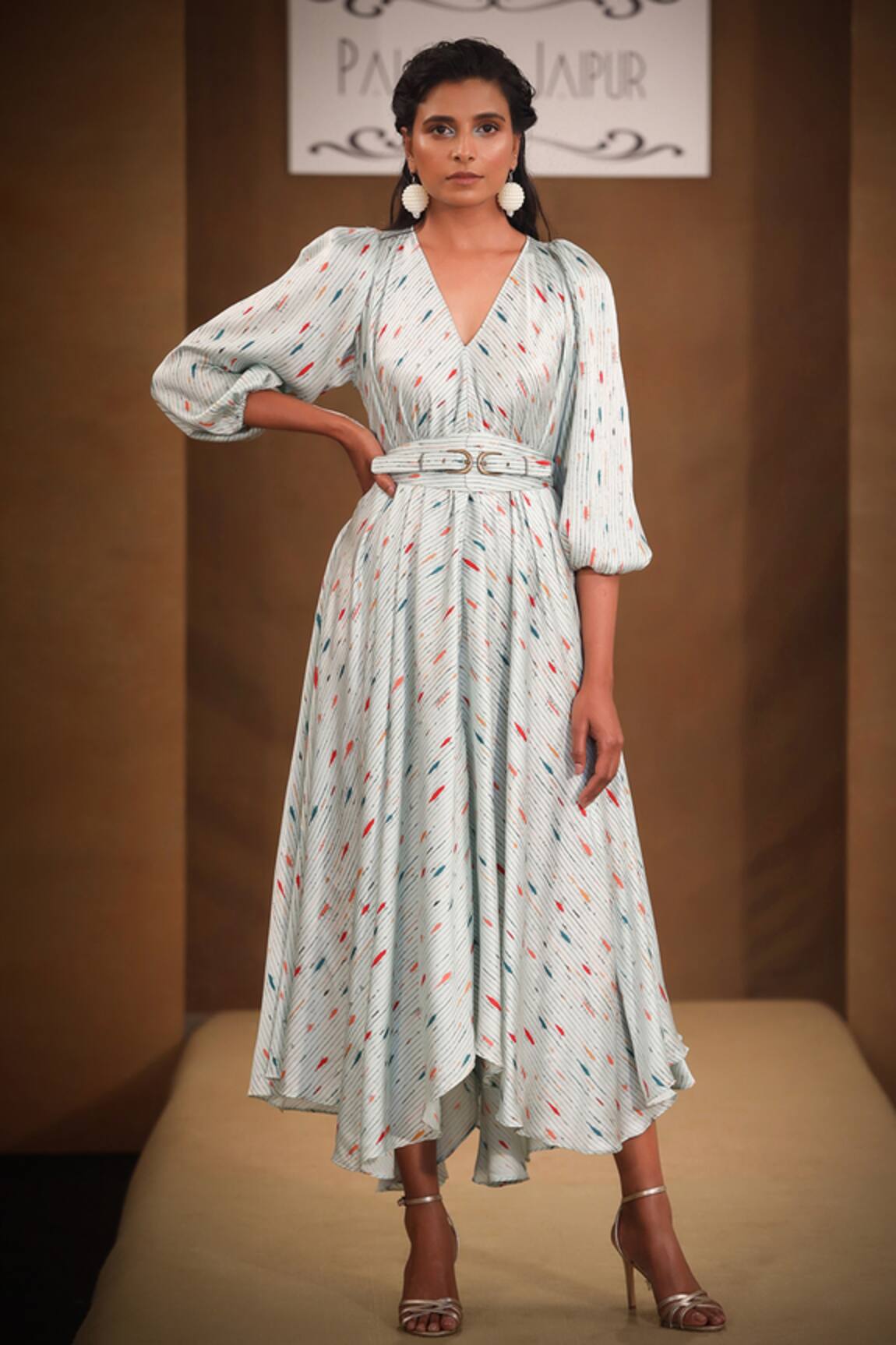 Pallavi Jaipur Silk Satin Dress With Belt 
