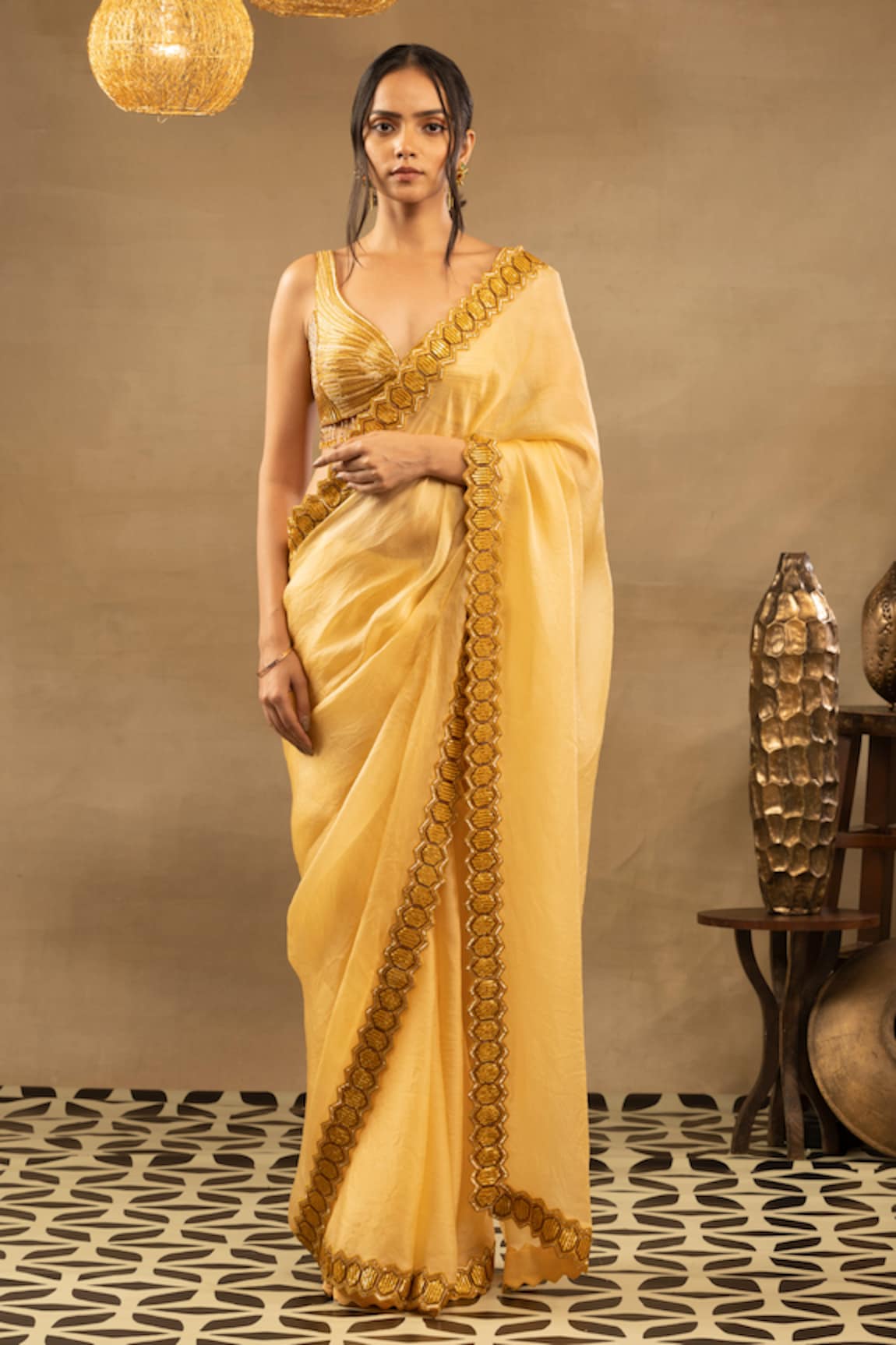 ISHA & SHREYA Amirah Embellished Border Saree With Blouse