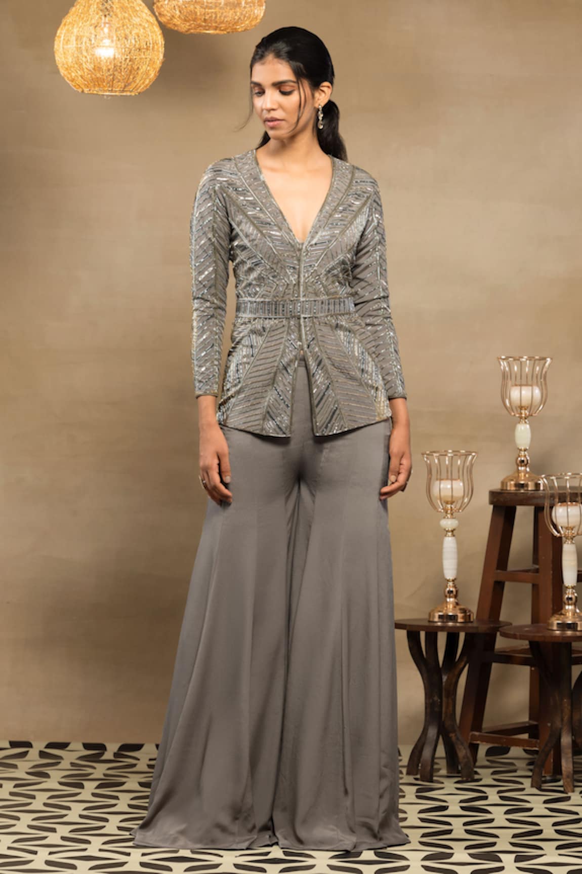 ISHA & SHREYA Faiza Embellished Jacket Sharara Set