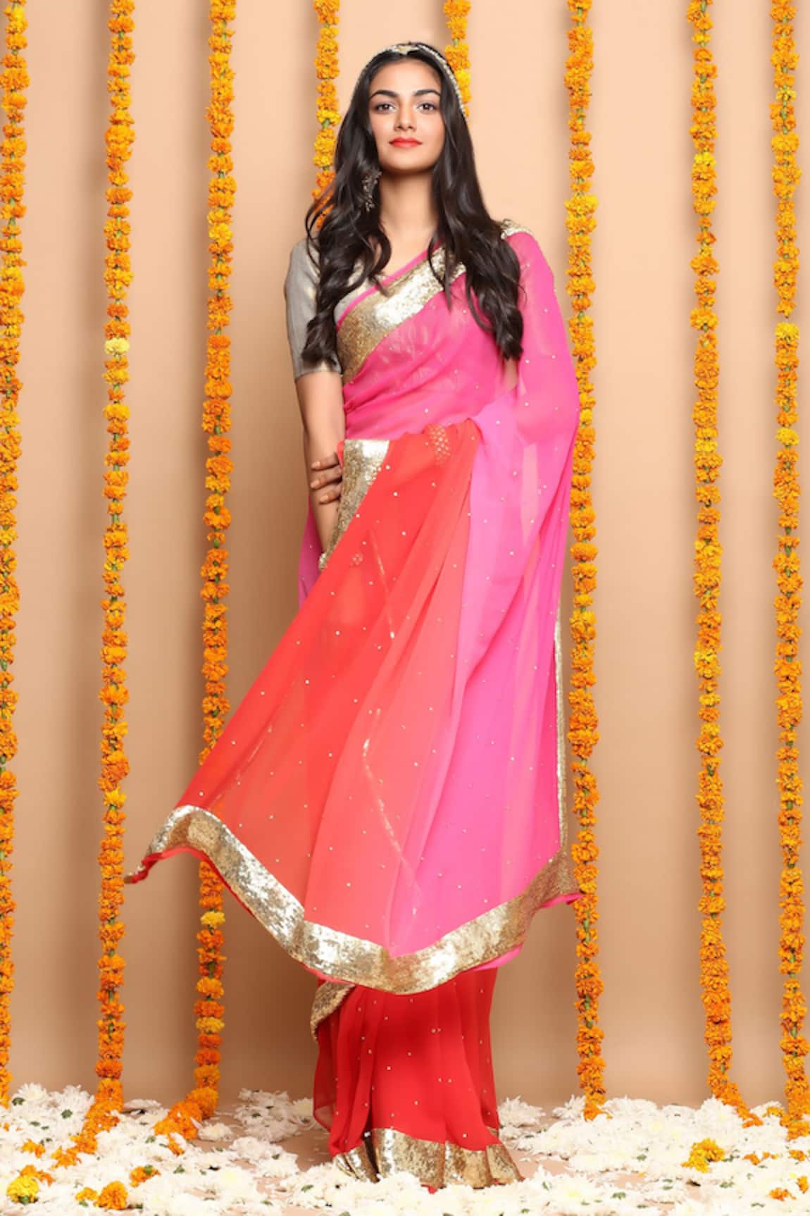 Buy Pink Chiffon Sequin Embroidered Saree And Blouse For Women by Ruar  India Online at Aza Fashions.
