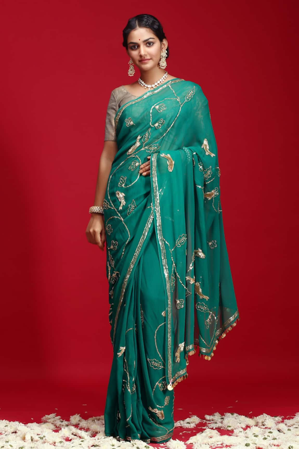 Ruar India Sequin Embroidered Saree With Blouse