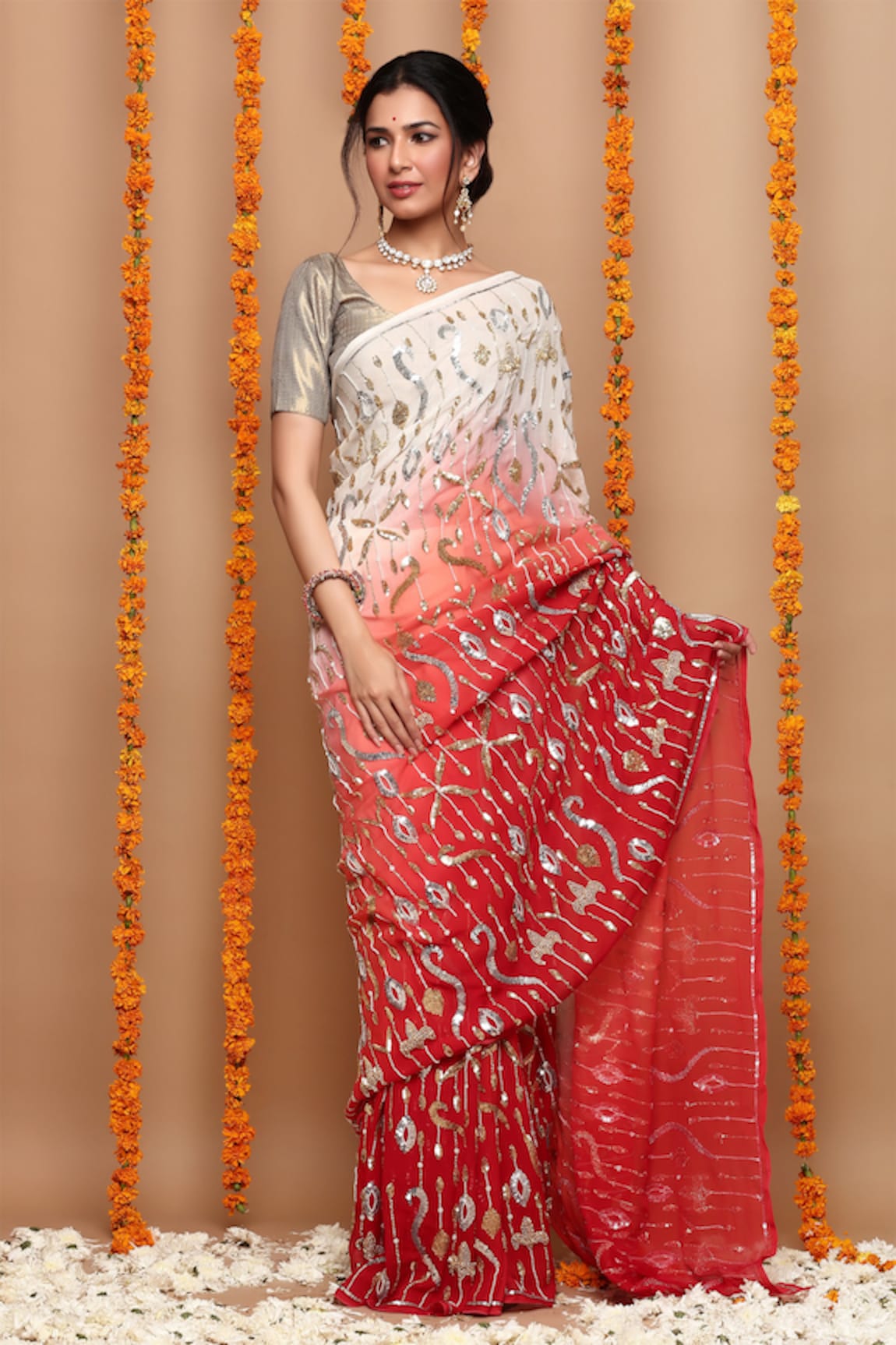 Ruar India Sequin Embroidered Saree With Blouse