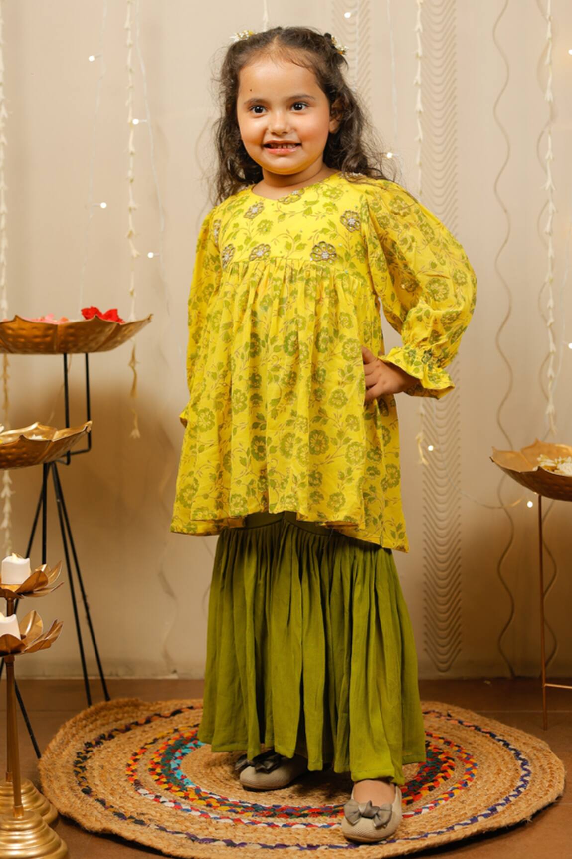 Tiny Colour Floral Print Kurta & Sharara Set