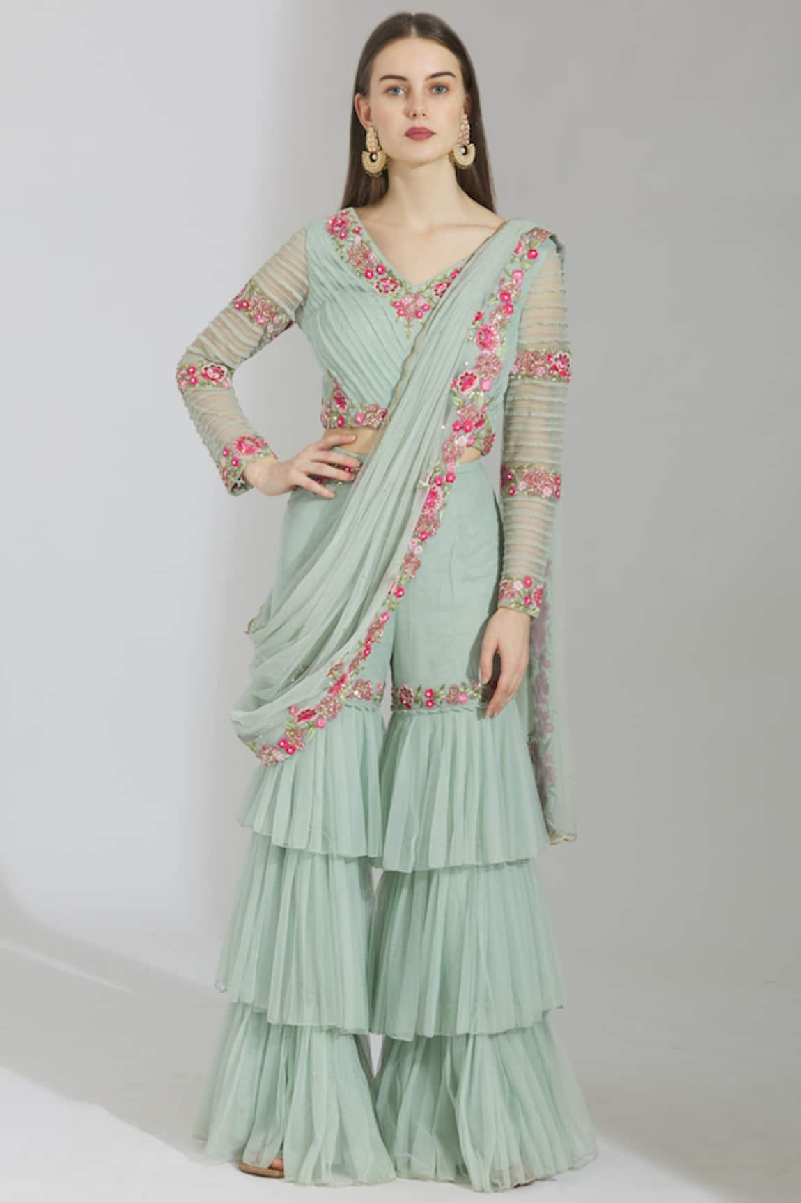 Rajat & Shraddha Embellished Pre-Draped Sharara Set