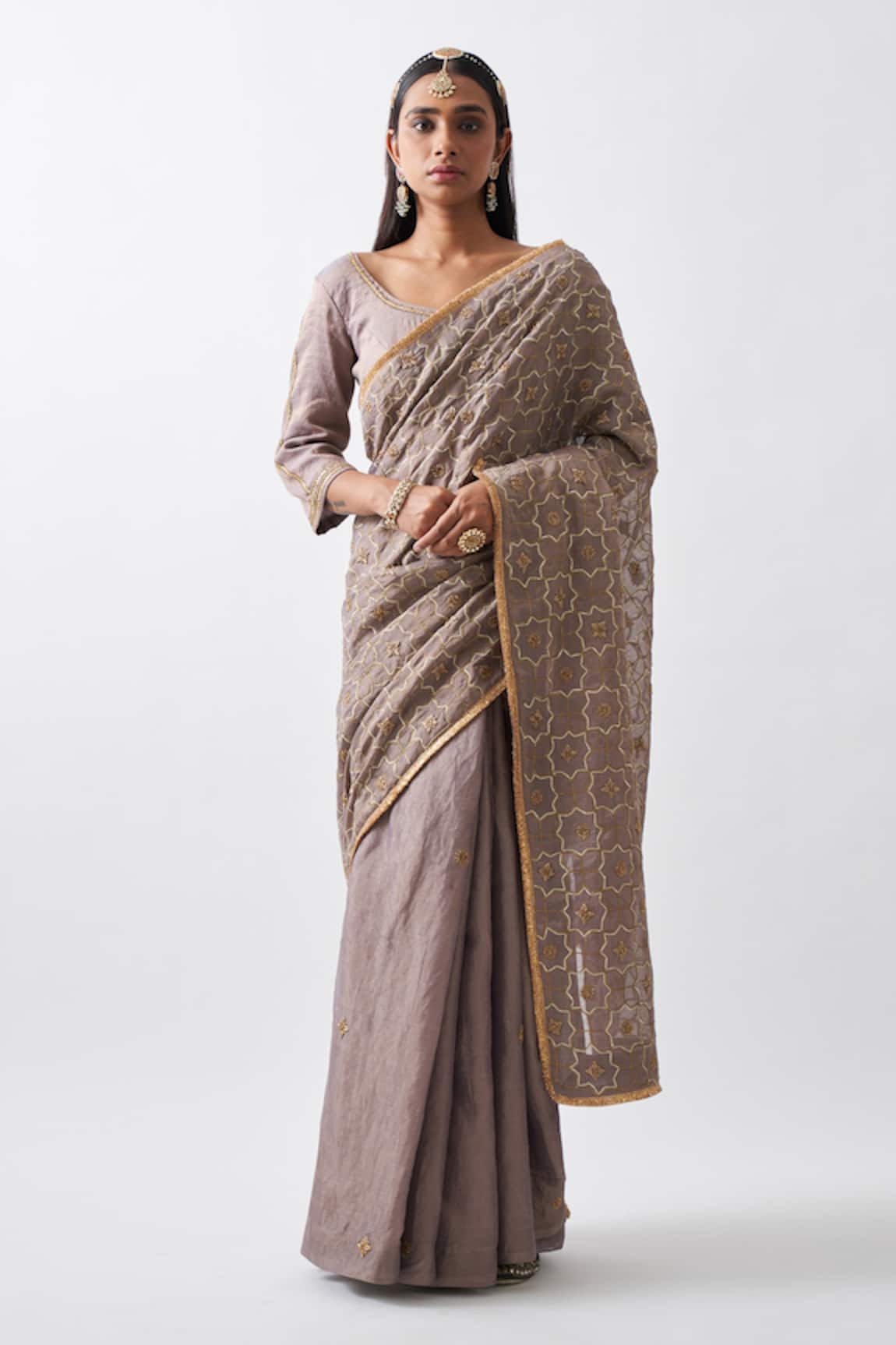 Rhua India Handwoven Tissue Chanderi Saree With Blouse
