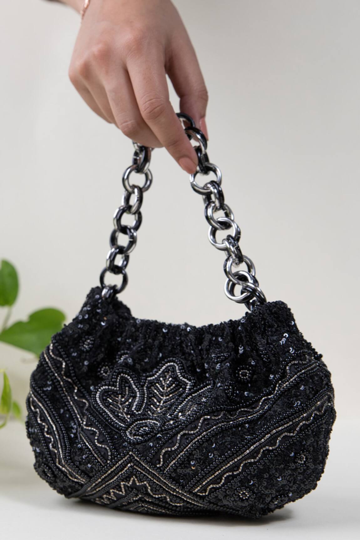 The Leather Garden Bead Embellished Handbag
