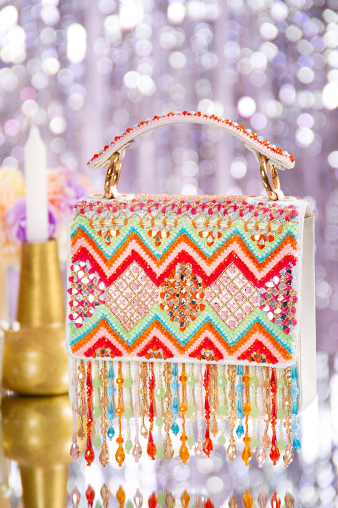 House Of Vian Embellished Suede Clutch With Sling 