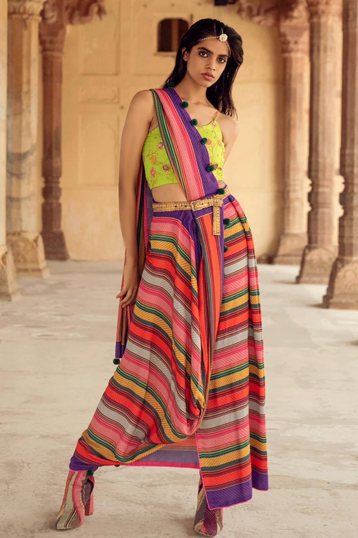 Swati Vijaivargie Printed Pre-Draped Saree Set 