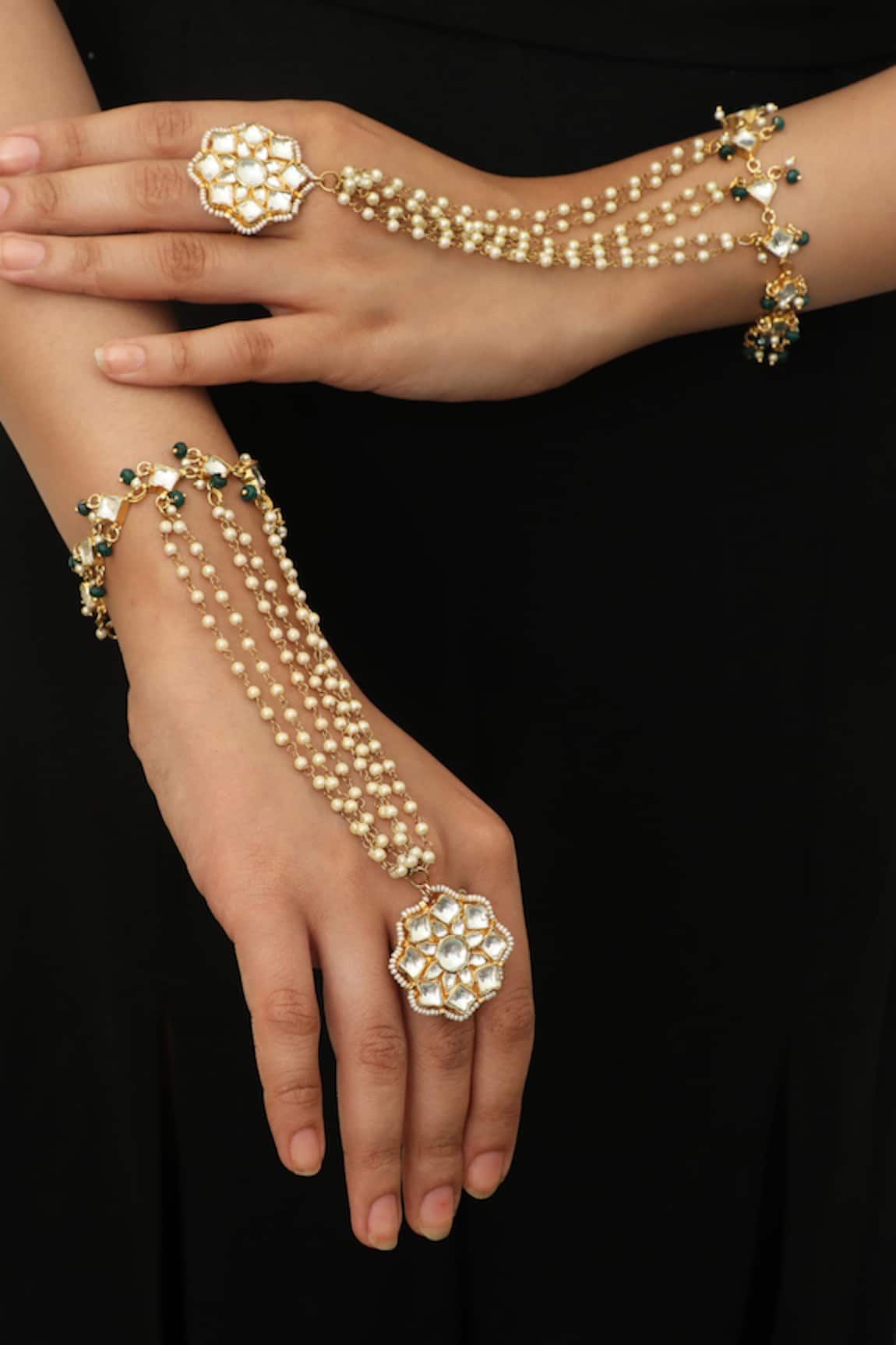Riana Jewellery Floral Bead Hathphools Set of 2
