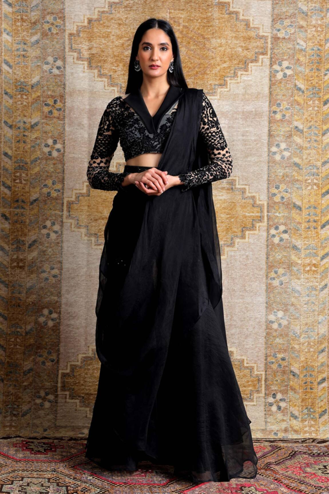 Ridhima Bhasin Sharara Saree With Embroidered Blouse 