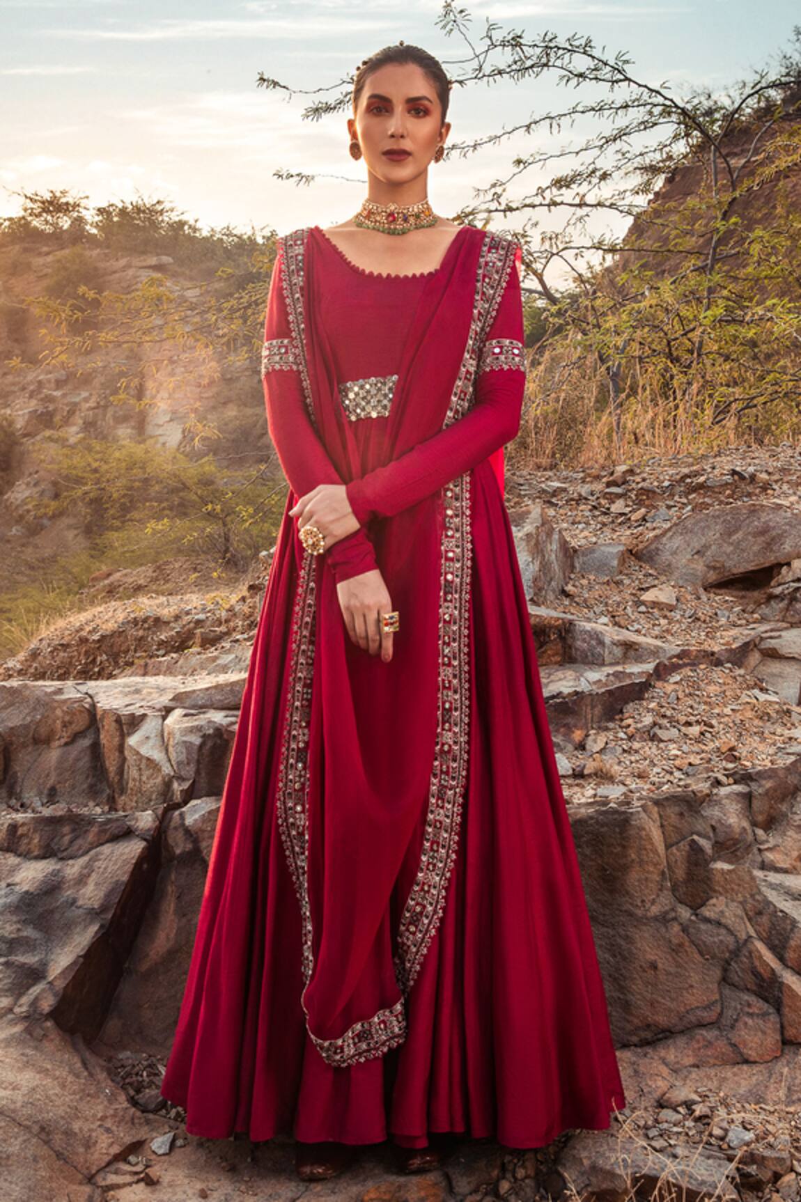 Ridhima Bhasin Silk Anarkali with Embellished Dupatta