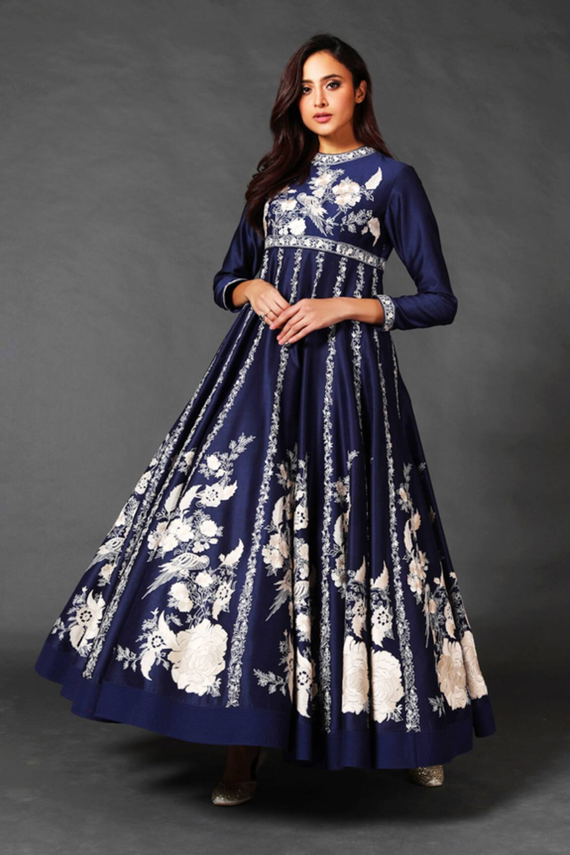 Rohit Bal Chanderi Silk Embroidered Anarkali Gown 