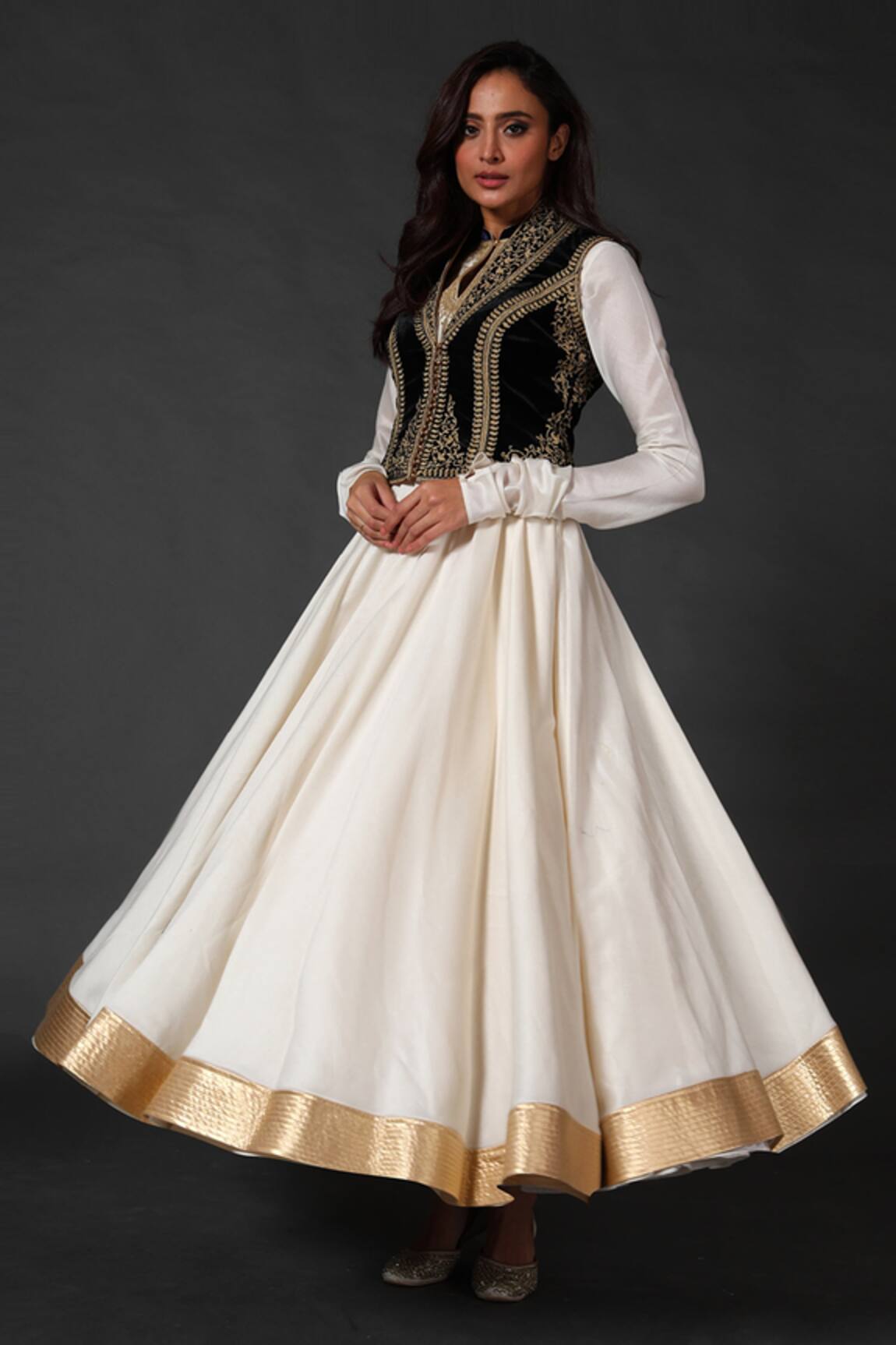Rohit Bal Silk Velvet Embroidered Jacket & Anarkali Set 