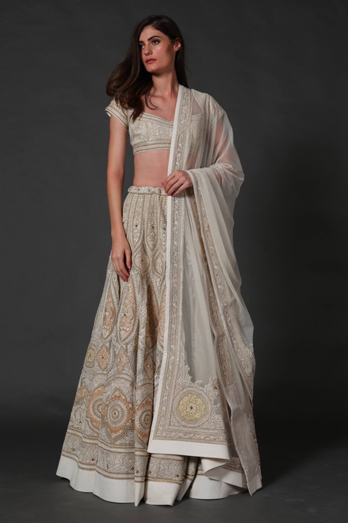 Rohit Bal Net Floral Embroidered Bridal Lehenga Set 
