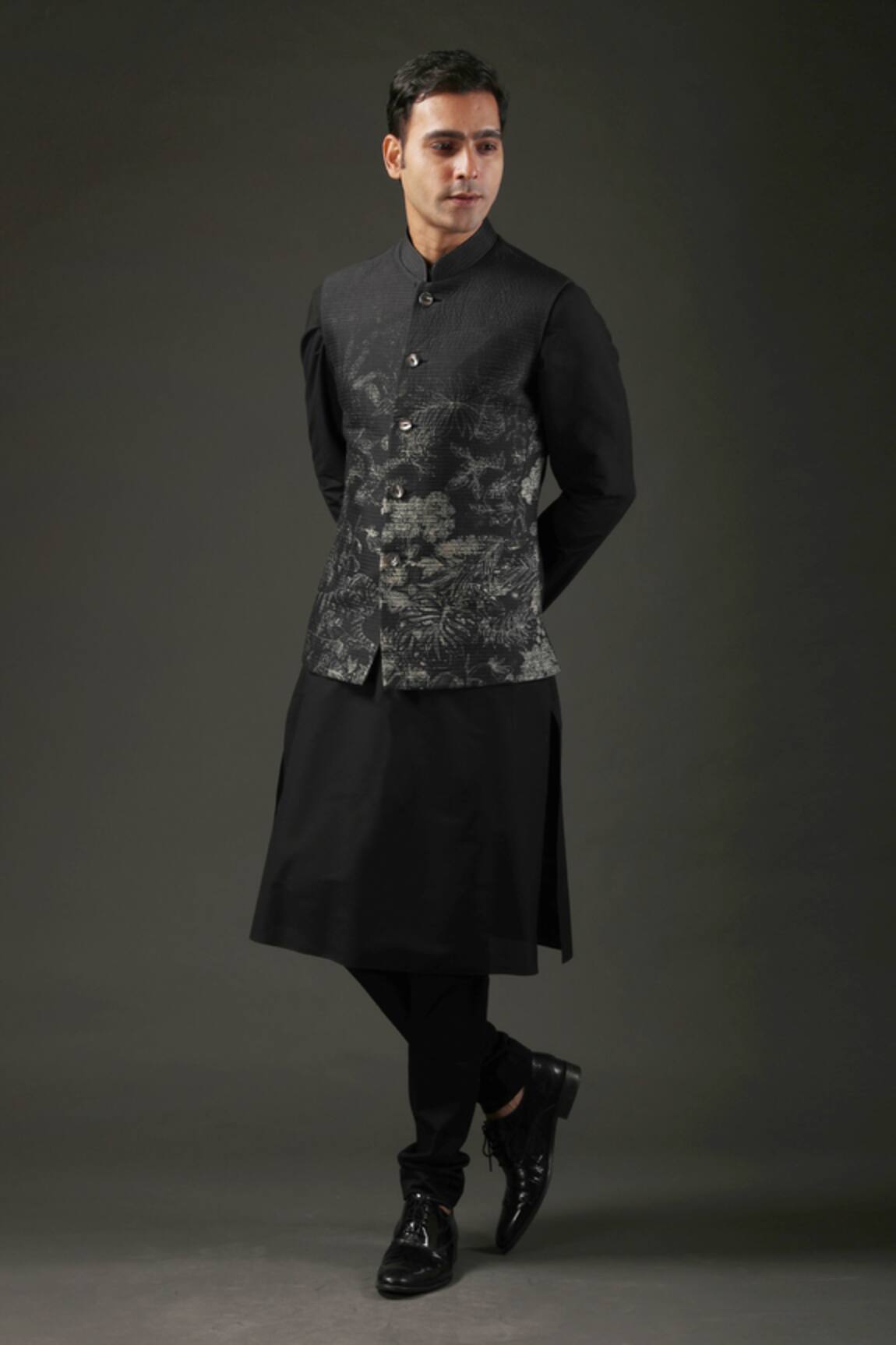 Rohit Bal Chanderi Silk Shibori Print Nehru Jacket 