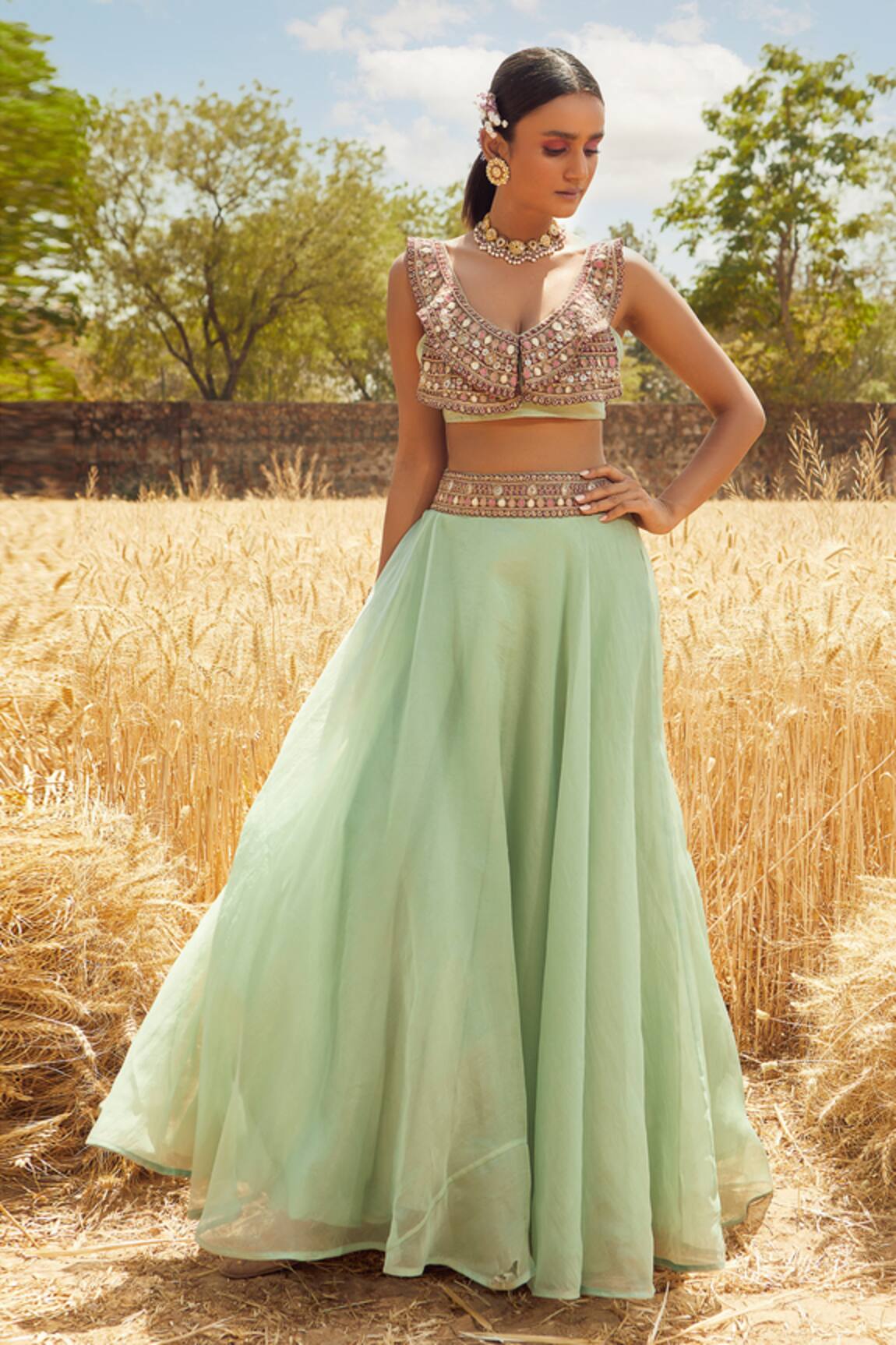 Ridhima Bhasin Organza Blouse & Lehenga Set