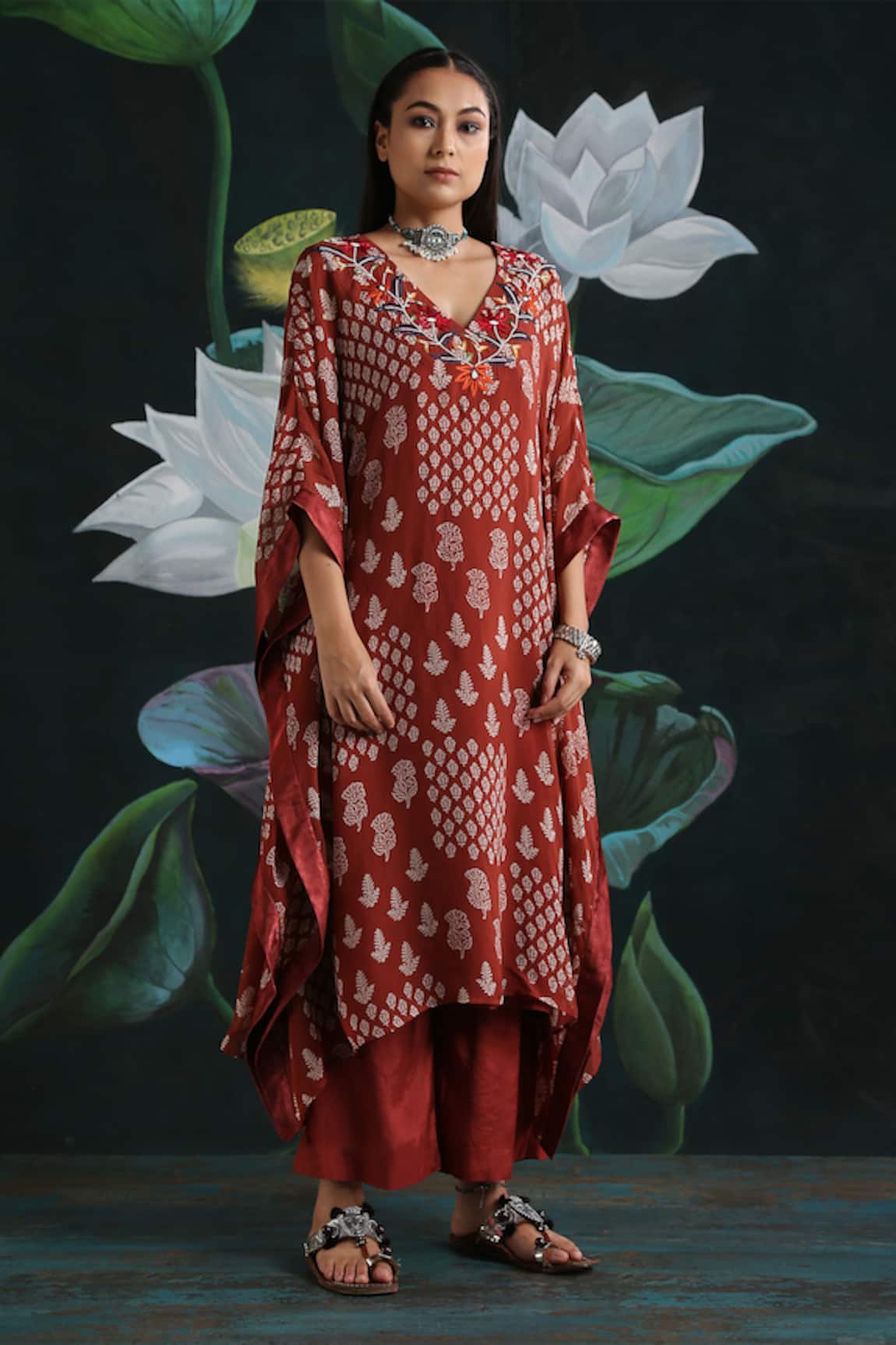 Rekha Agra Printed Kaftan Tunic & Pant Set