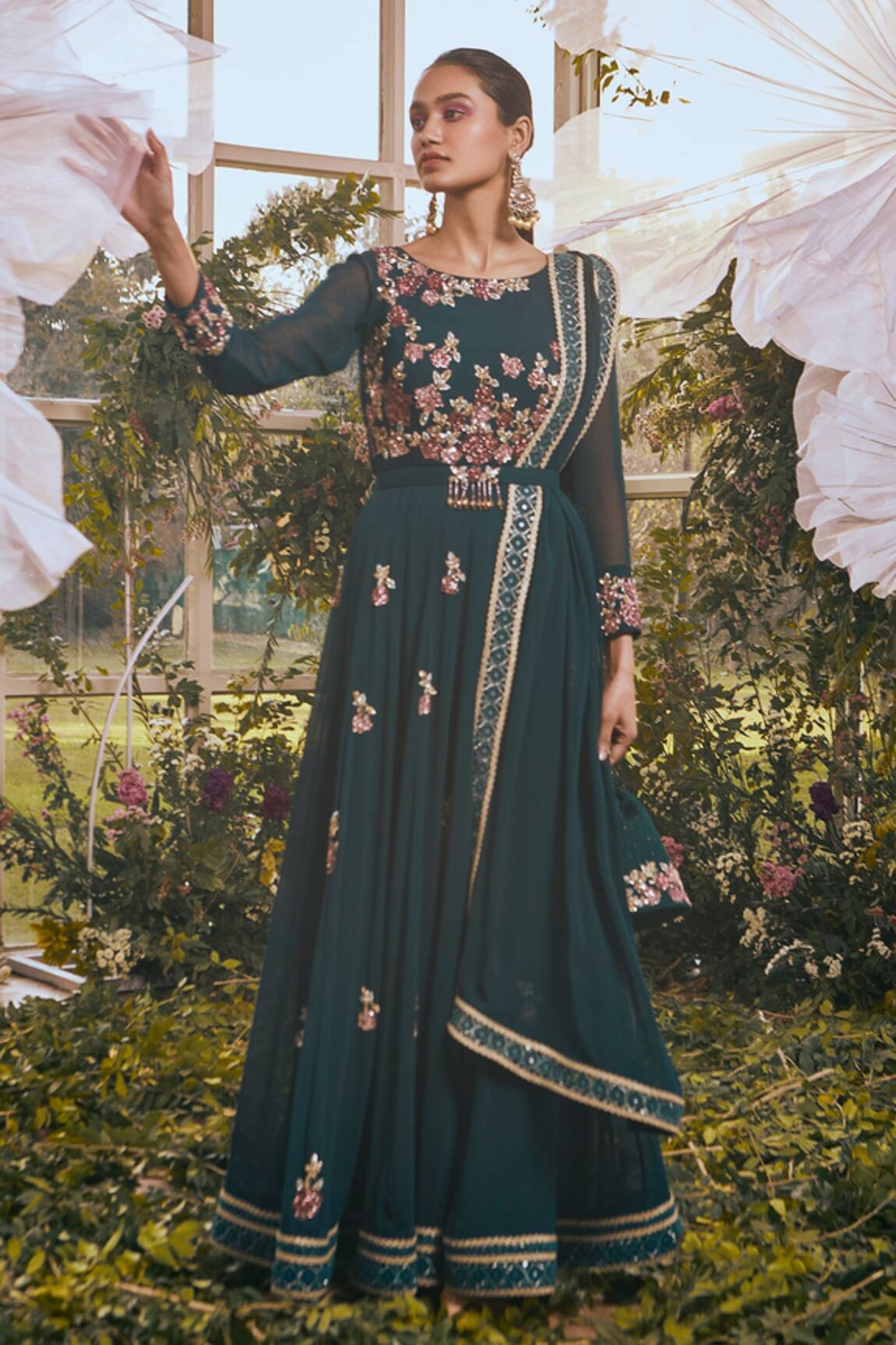 Rachit Khanna Floral Embroidered Anarkali Set