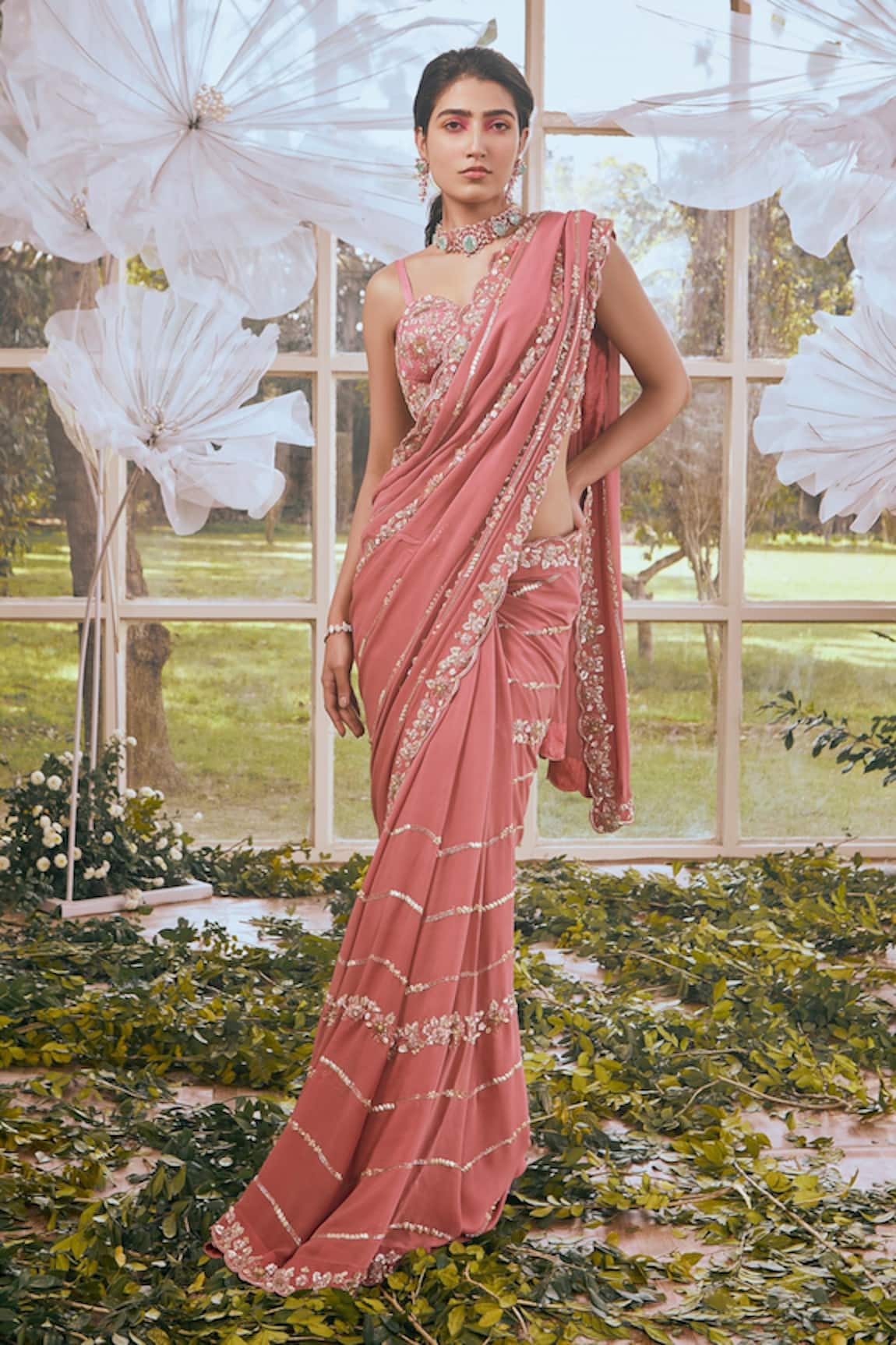 Rachit Khanna Floral Embroidered Saree Set