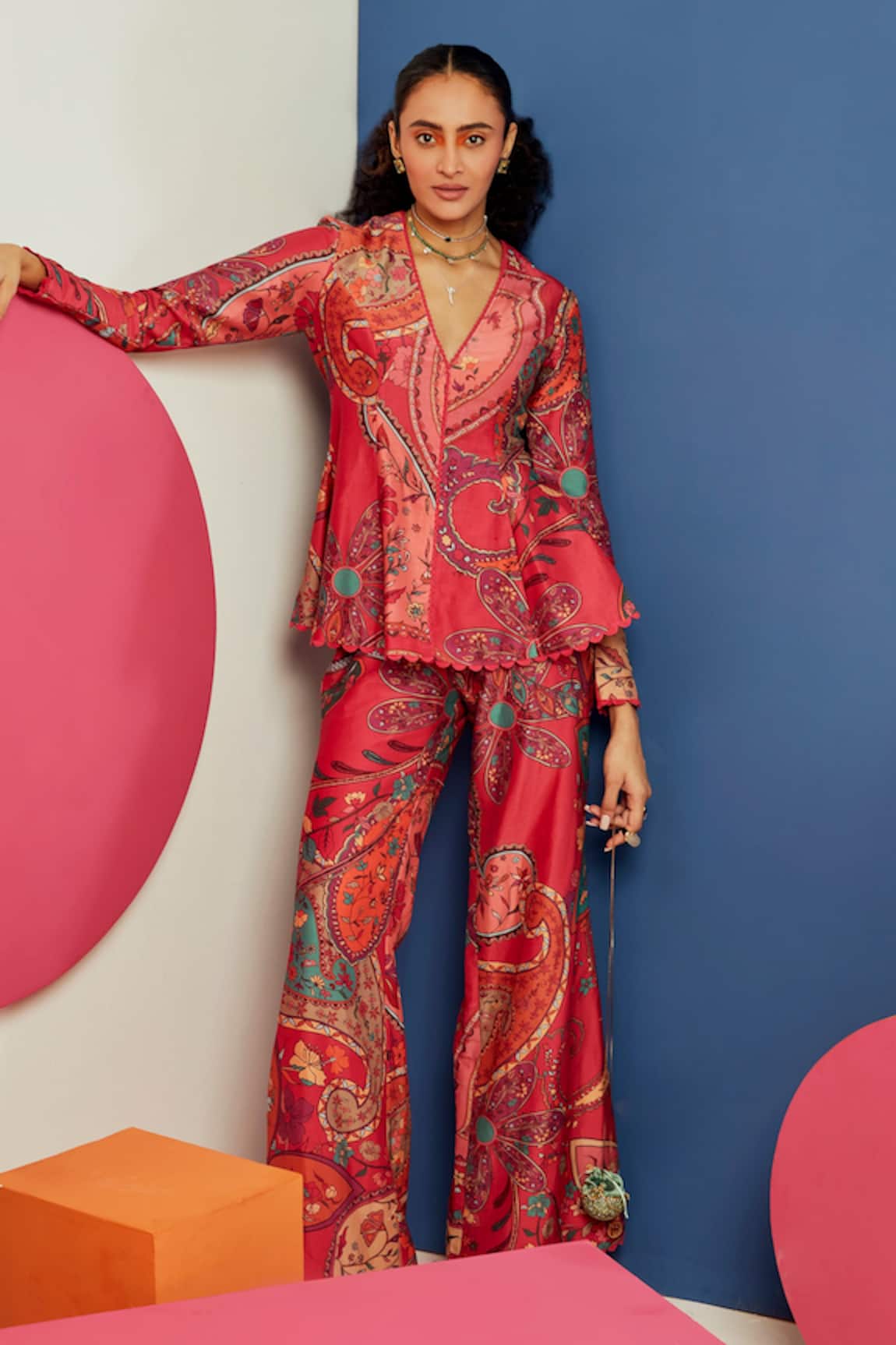 Ridhi Mehra Jayleen Chanderi Peplum & Flared Pant Set