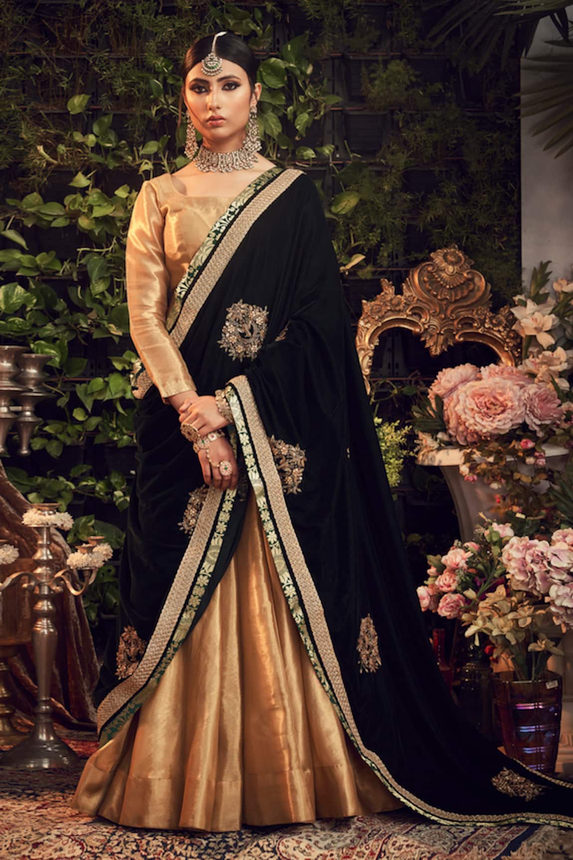 Ranian Silk Tissue Lehenga Set with Green Dupatta 