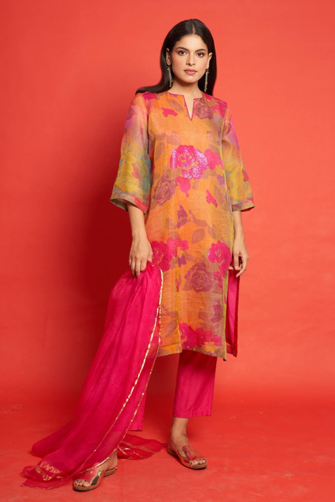 Priti Prashant Rose Floral Print Kurta Pant Set 