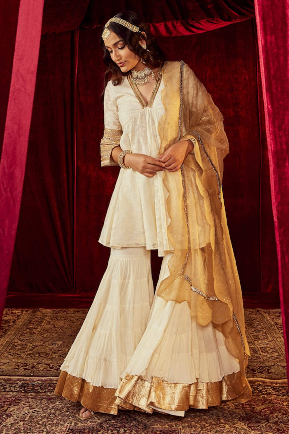 Roze Jodha Jacquard Peplum Kurta Sharara Set 