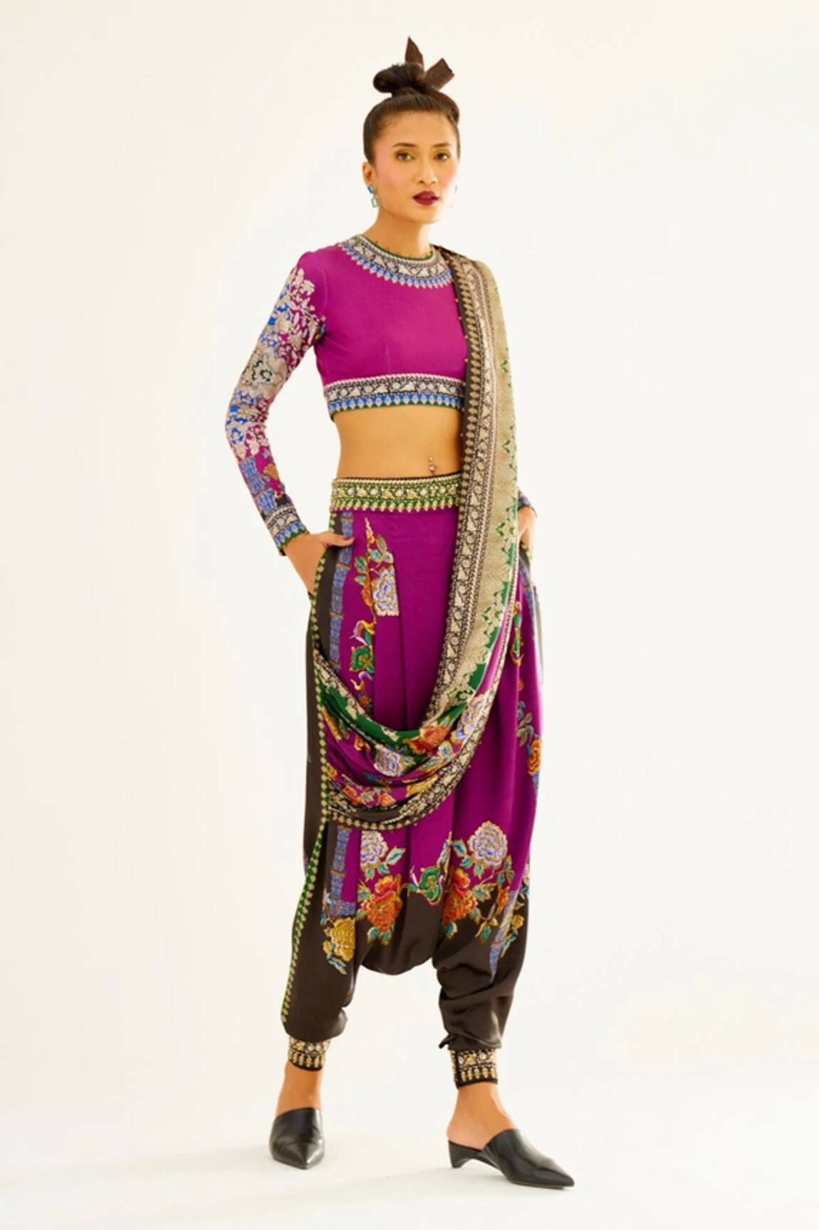 Rajdeep Ranawat Tamara Silk Printed Turkish Pant Saree With Blouse