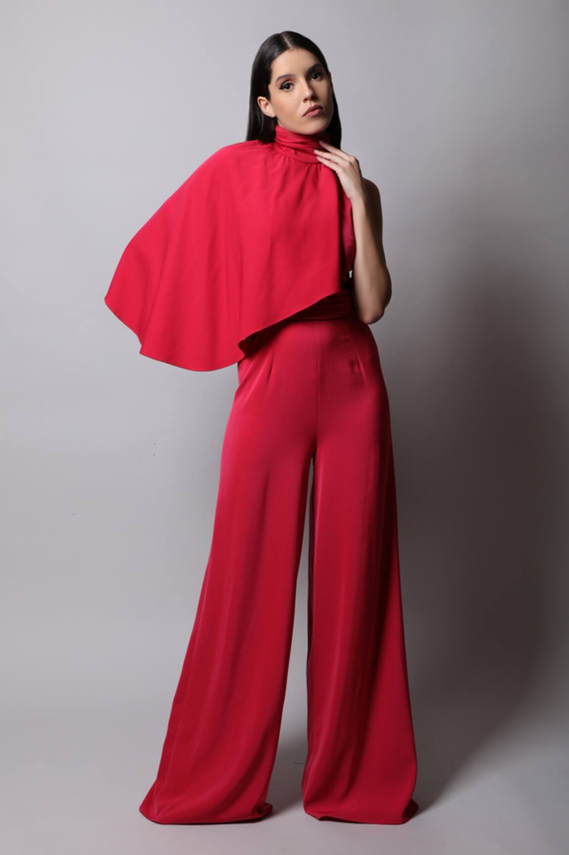 Swatee Singh Georgette Jumpsuit With Attached Cape 